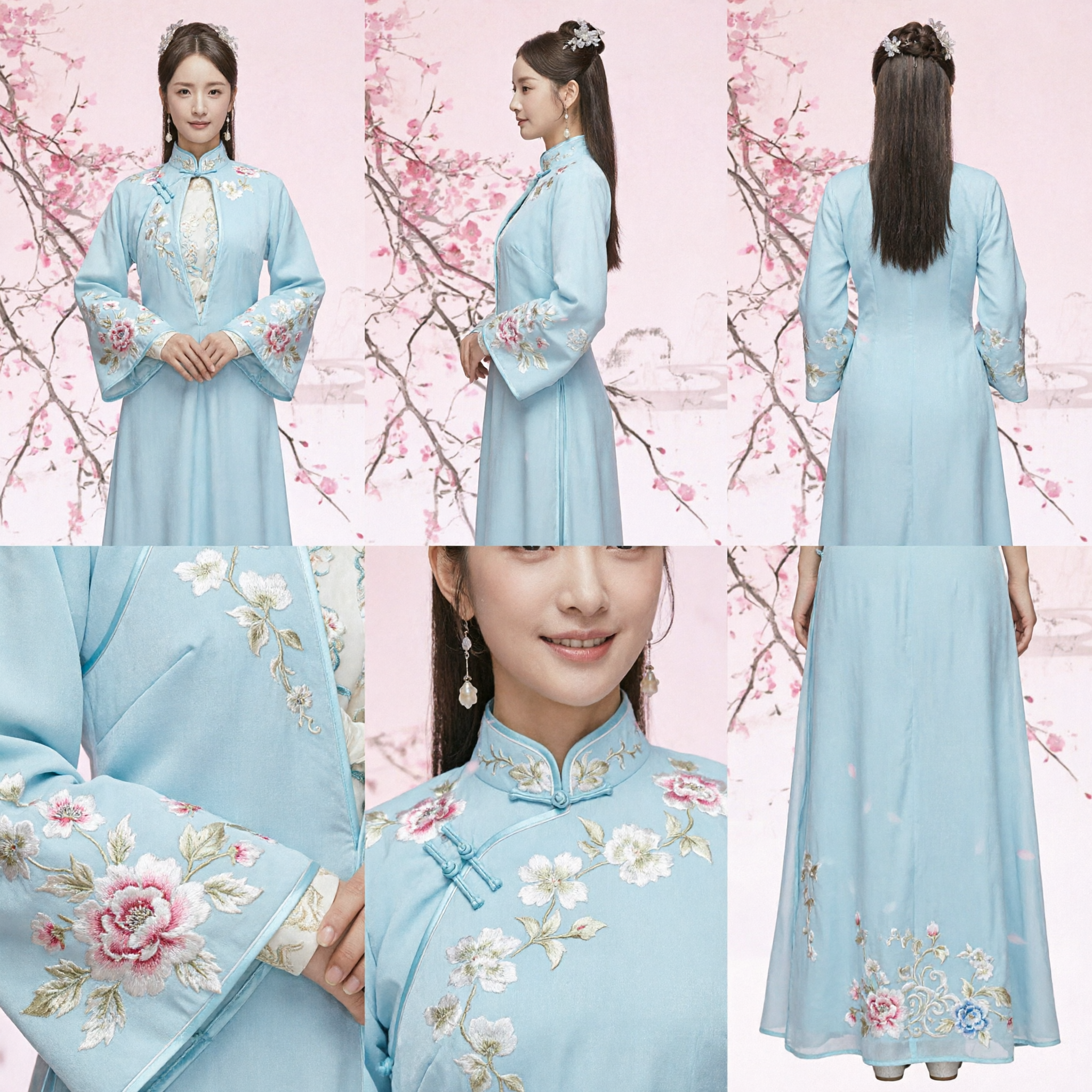 Elegant Light Blue Traditional Chinese Hanfu Ancient Costume with Embroidery for Women Historical Drama