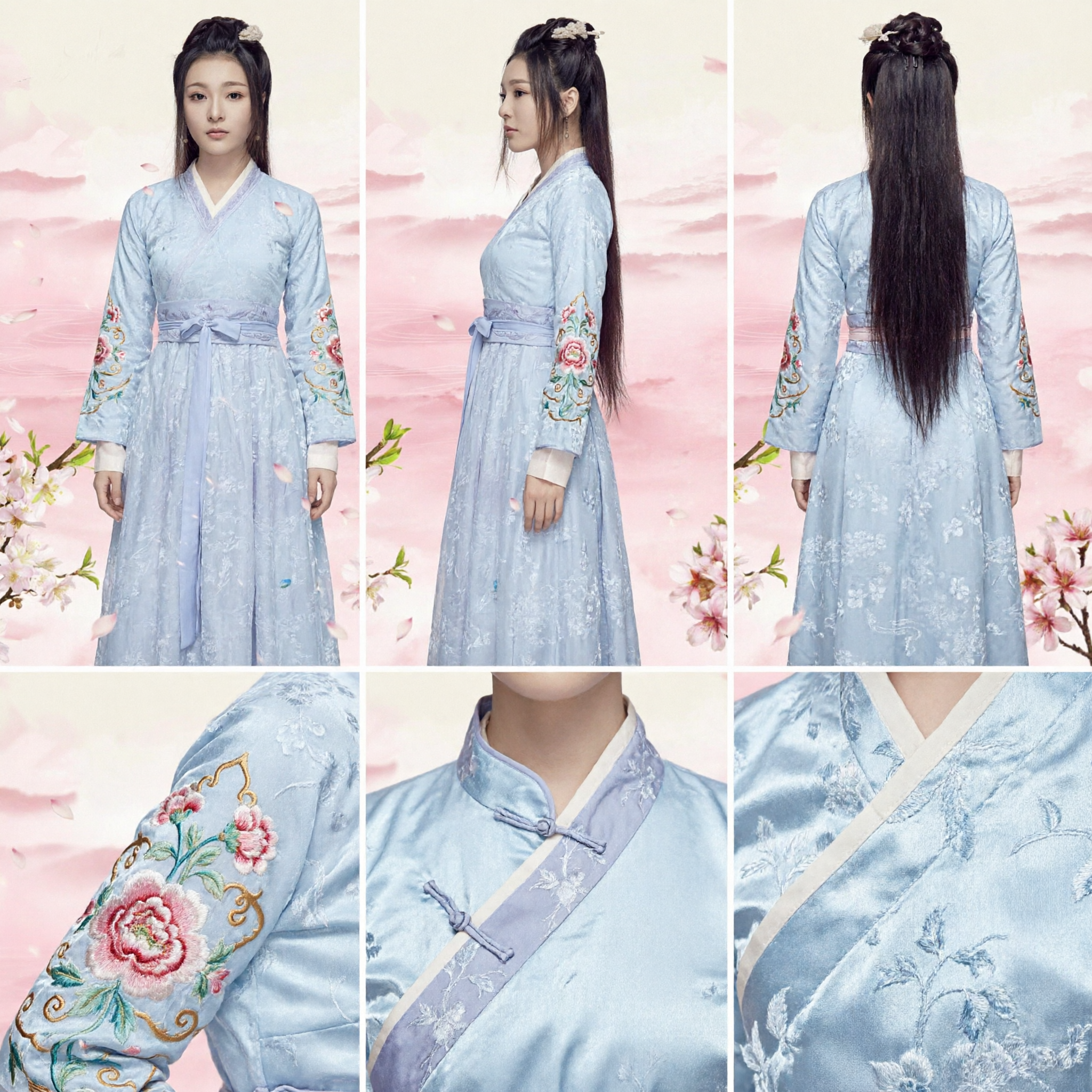Ancient Chinese Princess Costume Light Blue Hanfu Dress for Women Traditional Xianxia Swordswoman Outfit