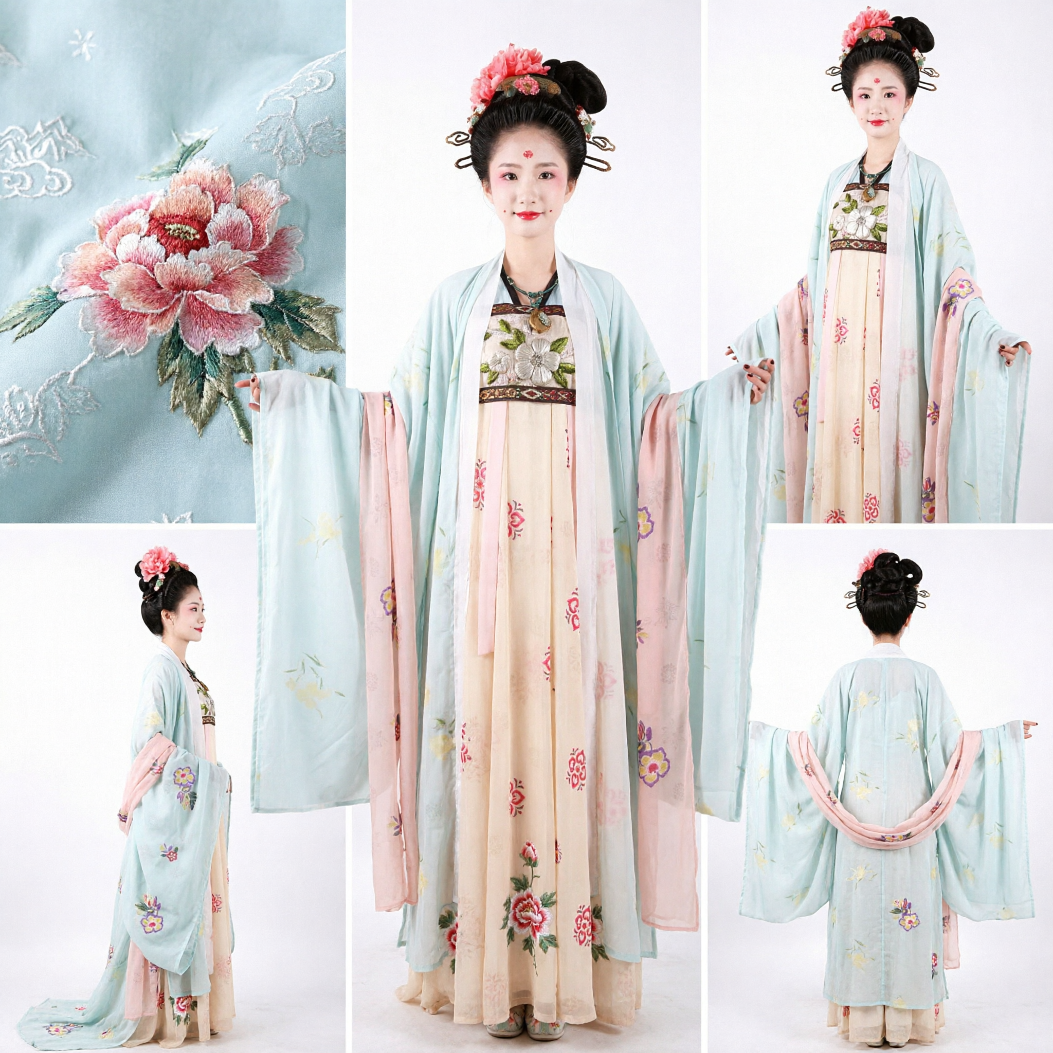 Traditional Chinese Tang Dynasty Hanfu Costume for Women Ancient Palace Lady Dress with Floral Embroidery