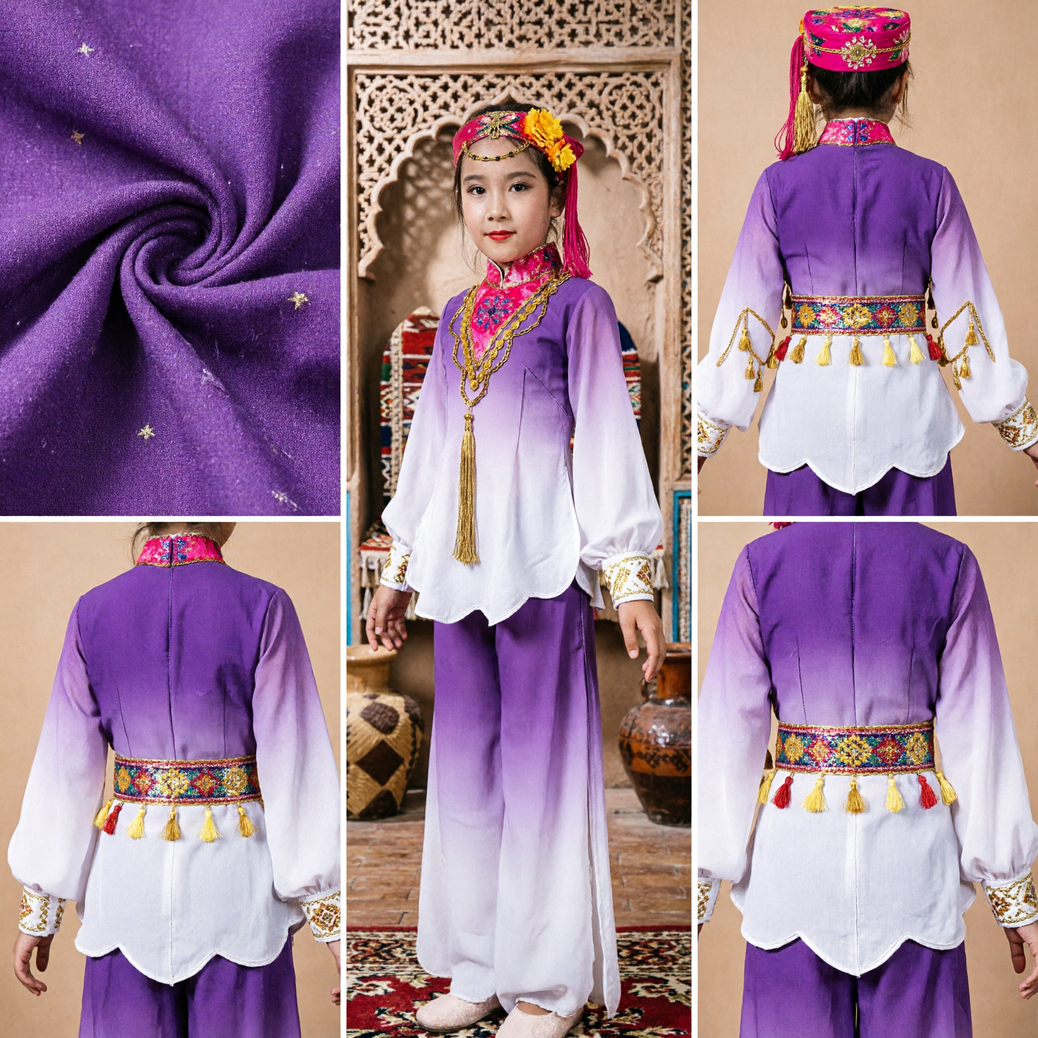 Chinese Traditional Purple Folk Dance Costume Women's Ethnic Minority Stage Performance Complete Set Outfit