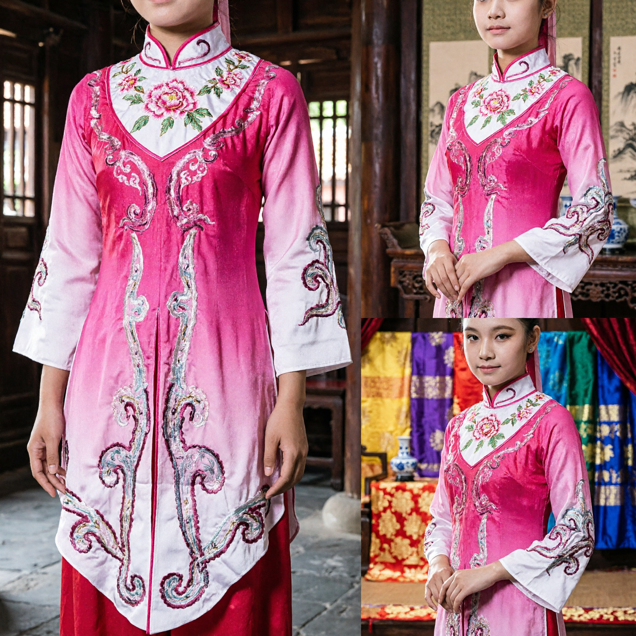 Kids Girls Traditional Chinese Folk Dance Costume Pink Embroidered Yangge Stage Performance Outfit