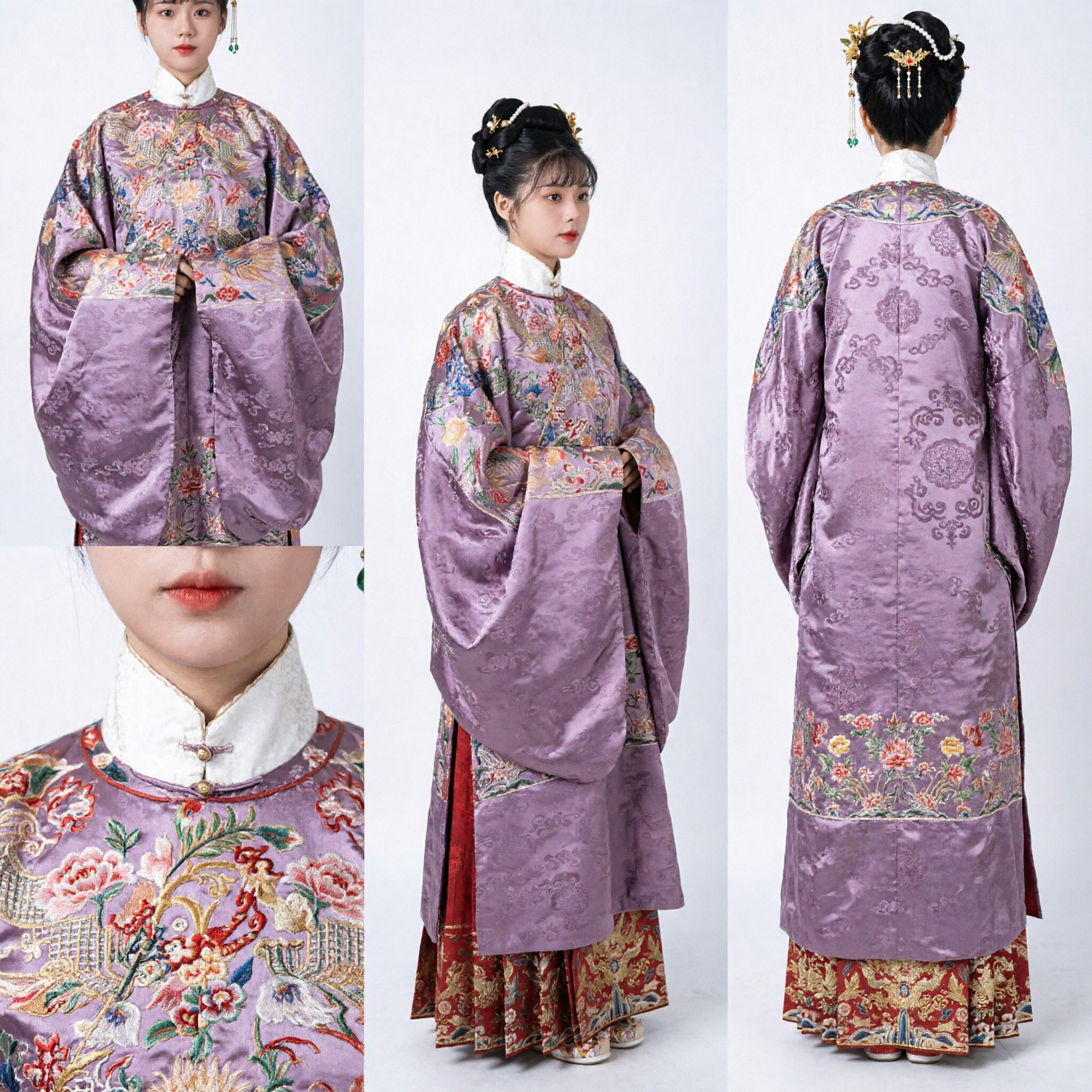 Elegant Purple Ming Dynasty Hanfu Pifeng Robe with Floral Embroidery Traditional Chinese Ancient Costume for Women