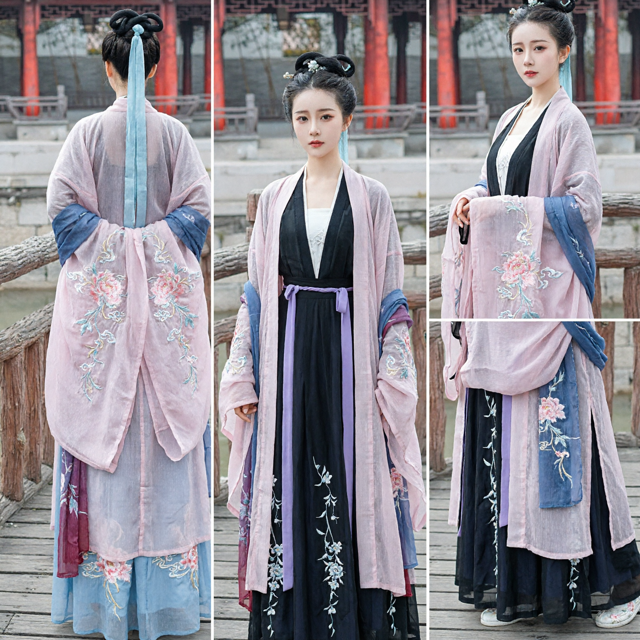 Elegant Traditional Chinese Hanfu Costume for Women Ancient Fairy Dress Pink and Black Outfit for Cosplay