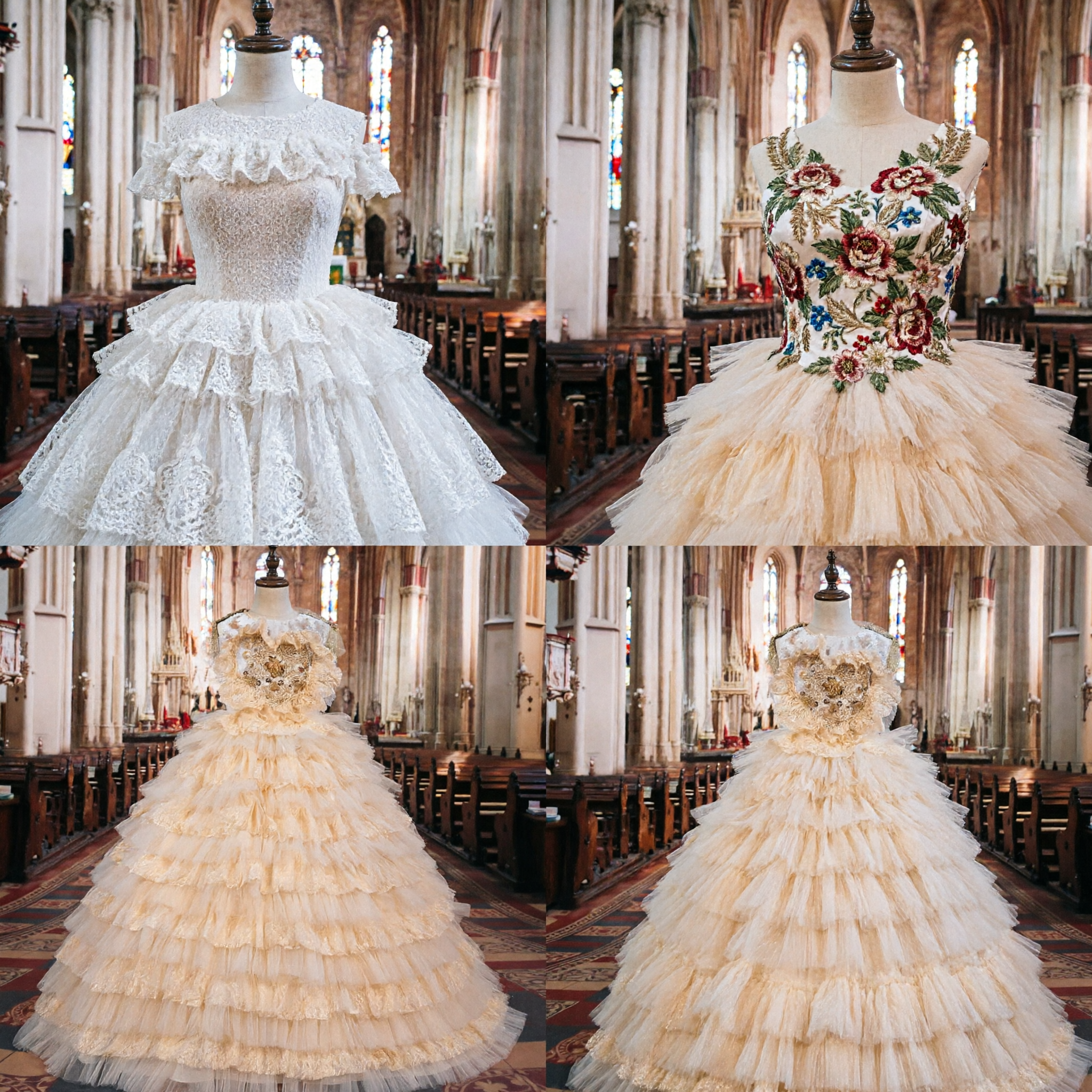 Luxury Champagne Gold Tiered Ruffle Ballgown Quinceañera Dress Princess Wedding Gown for Women