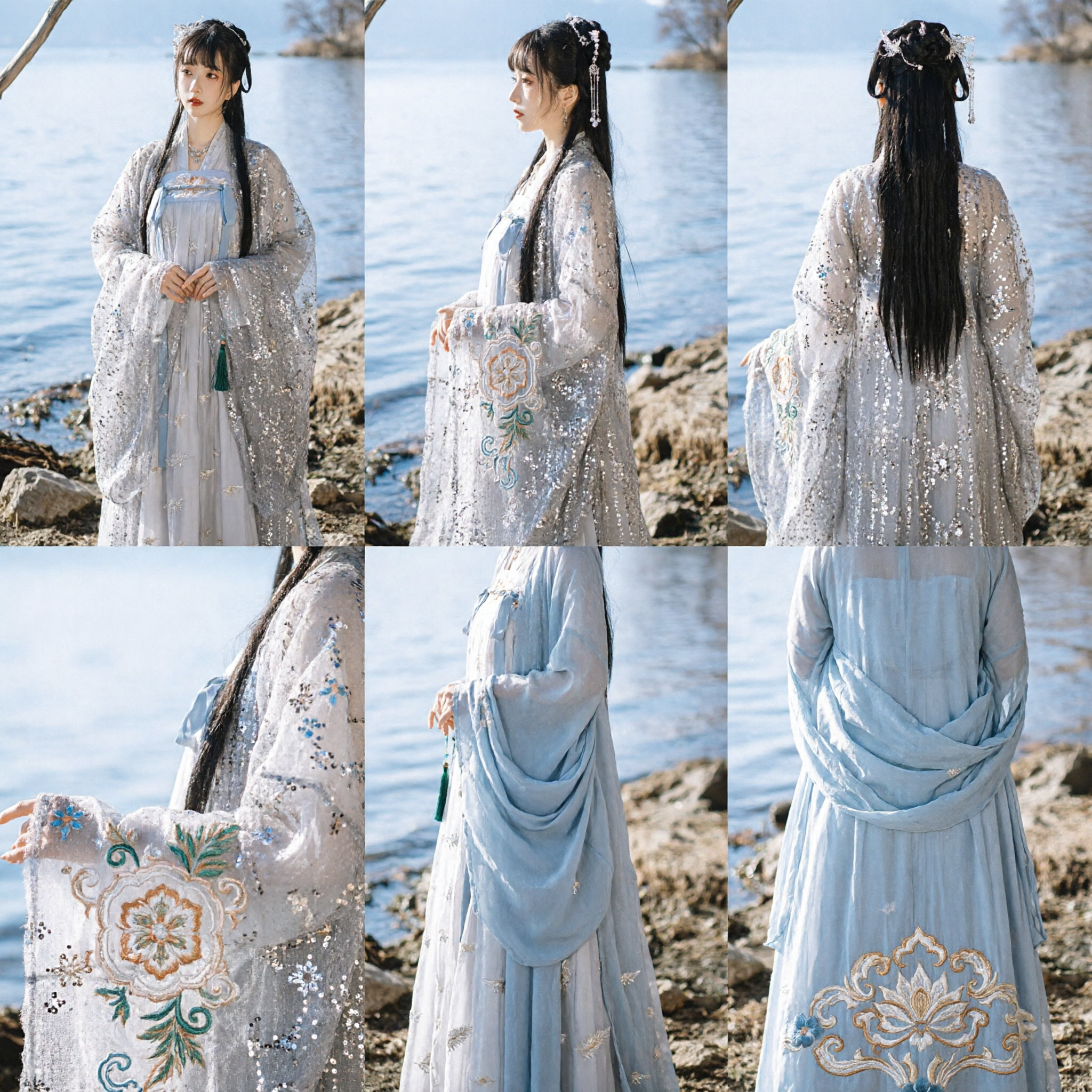 Elegant White Chinese Hanfu Traditional Ancient Costume Sparkling Fairy Dress with Embroidery for Women