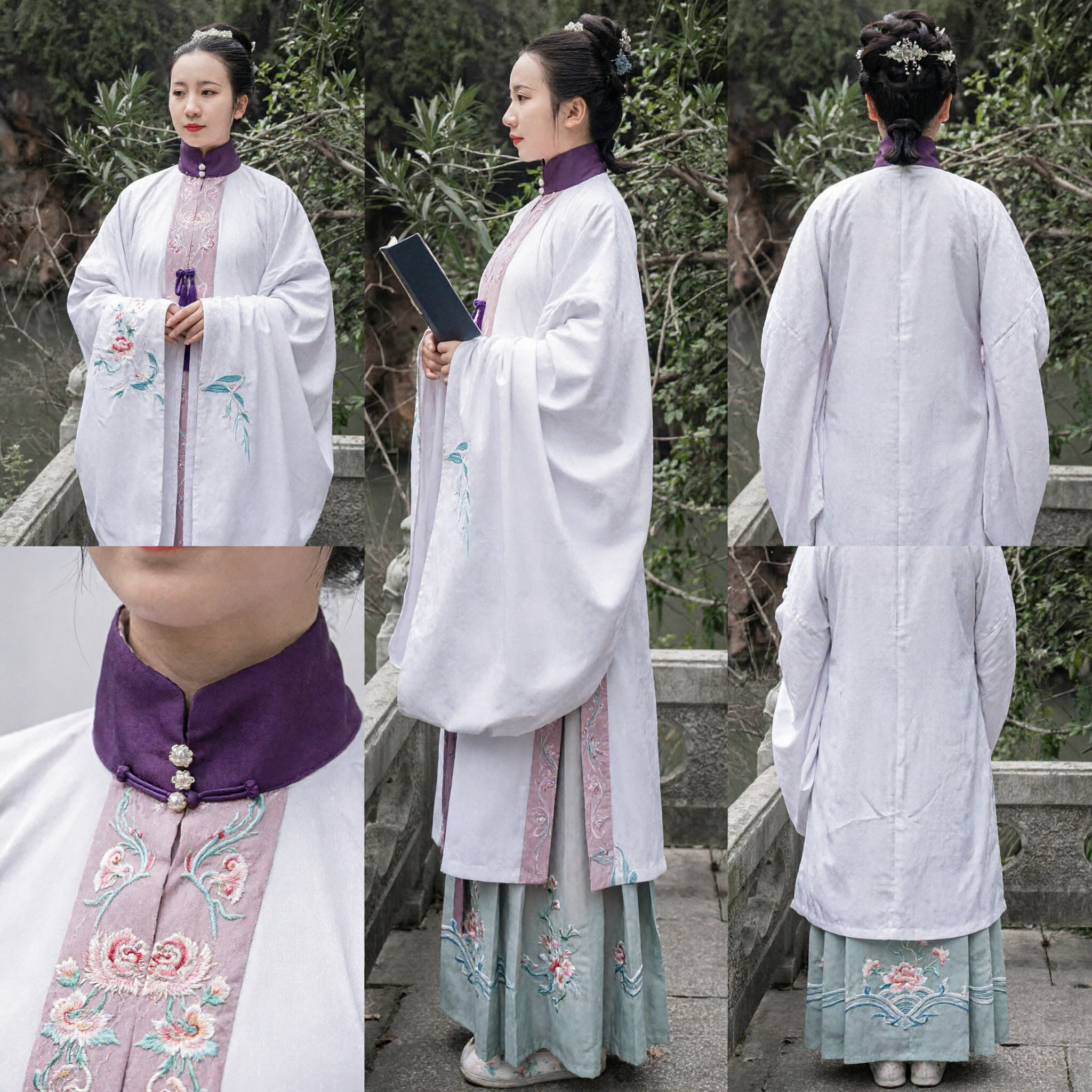 Elegant White Ming Dynasty Hanfu Costume Traditional Chinese Ancient Clothing Embroidered Robe for Women