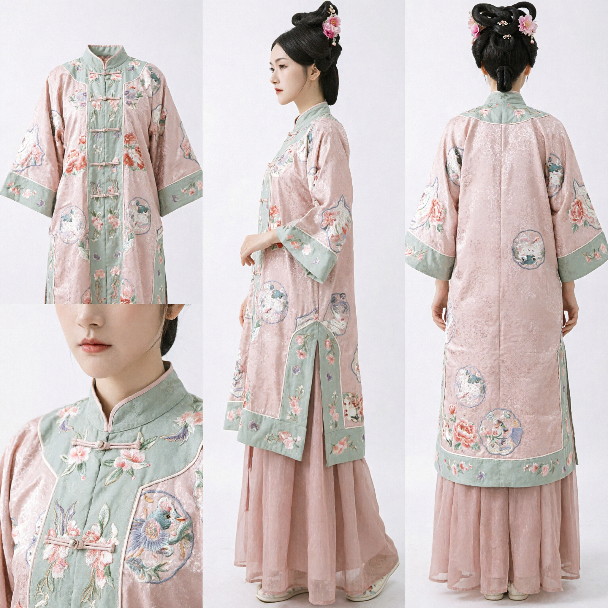 Traditional Chinese Hanfu Clothing Embroidered Floral Jacket and Tulle Skirt Set Ancient Costume for Women