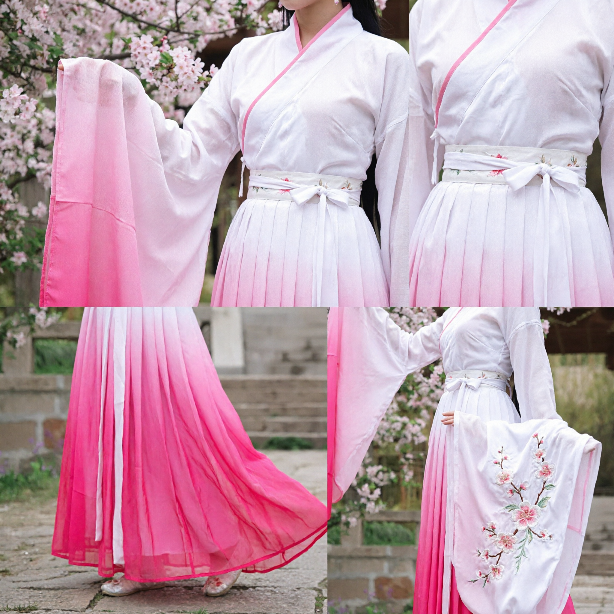 Traditional Chinese Hanfu Pink Gradient Ancient Costume Wuxia Swordswoman Dress for Women Cosplay Dance Performance
