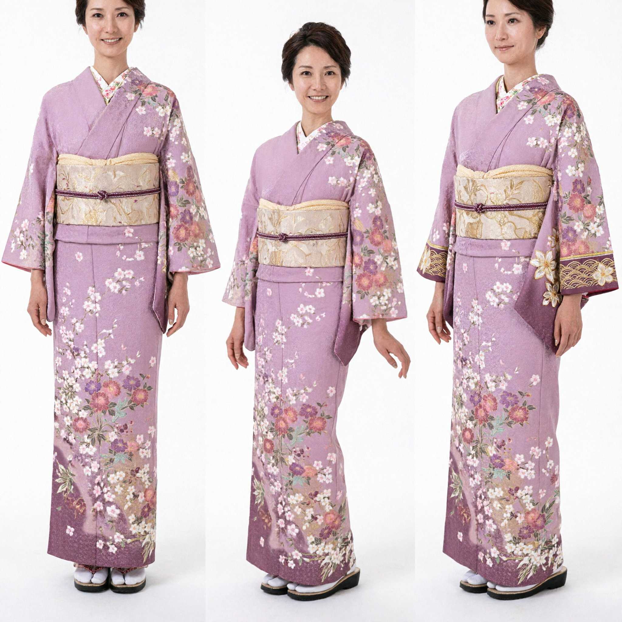 Traditional Japanese Lavender Floral Kimono Women's Festival Costume for Tea Ceremony and Cultural Events