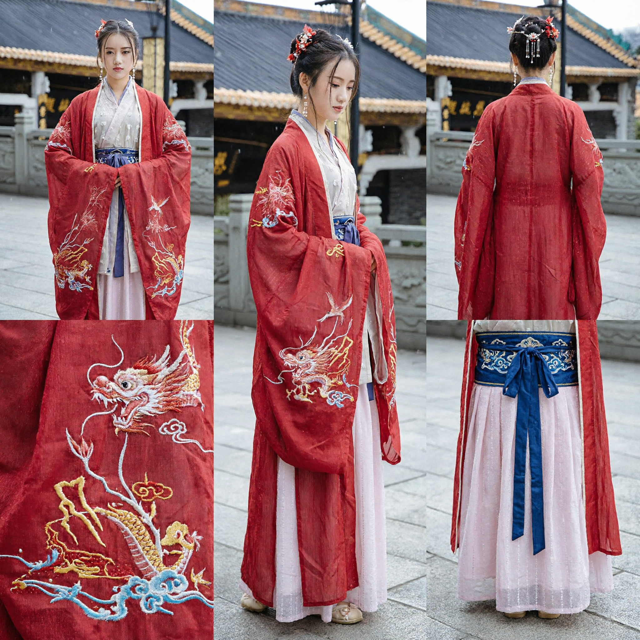 Traditional Chinese Hanfu Costume for Women Red Ancient Palace Dress with Crane Embroidery for Wedding or Festival