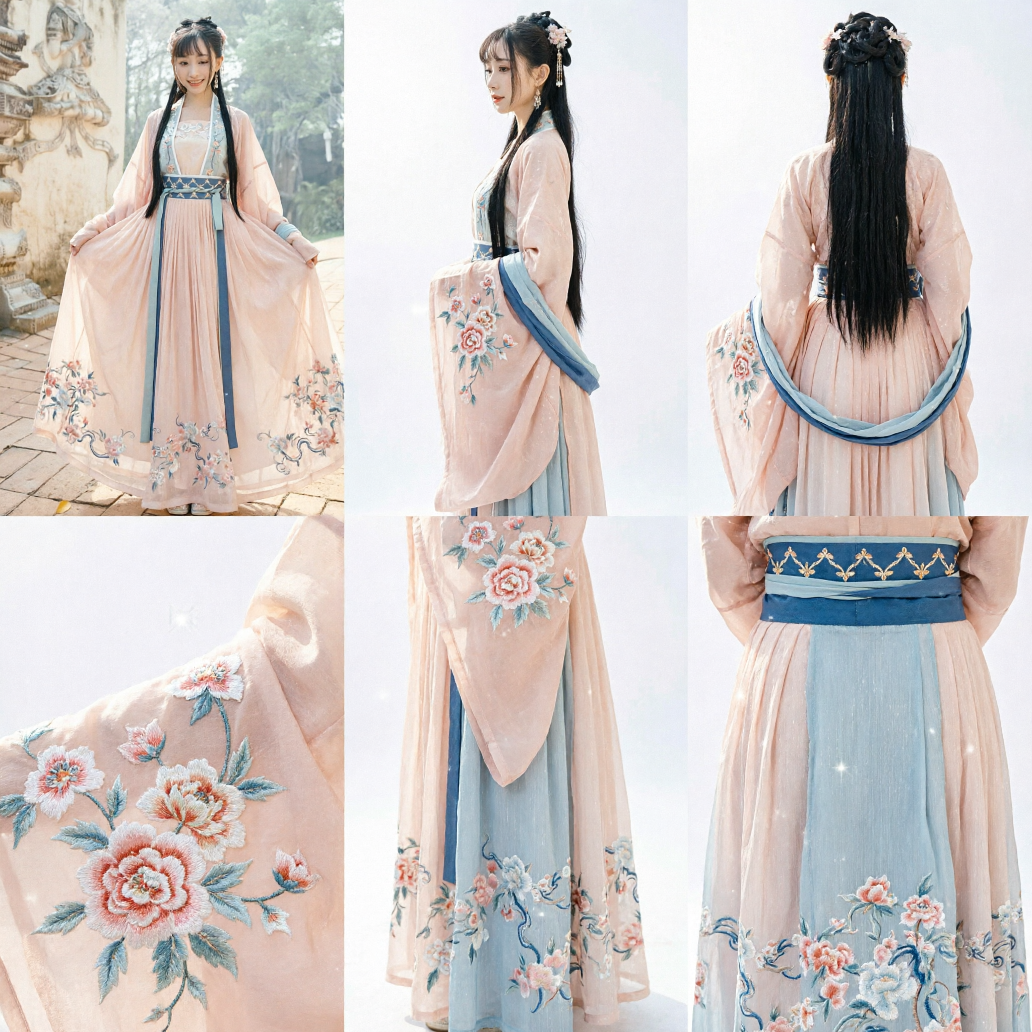 Elegant Pink Traditional Chinese Hanfu Dress with Floral Embroidery Ancient Fairy Costume for Women