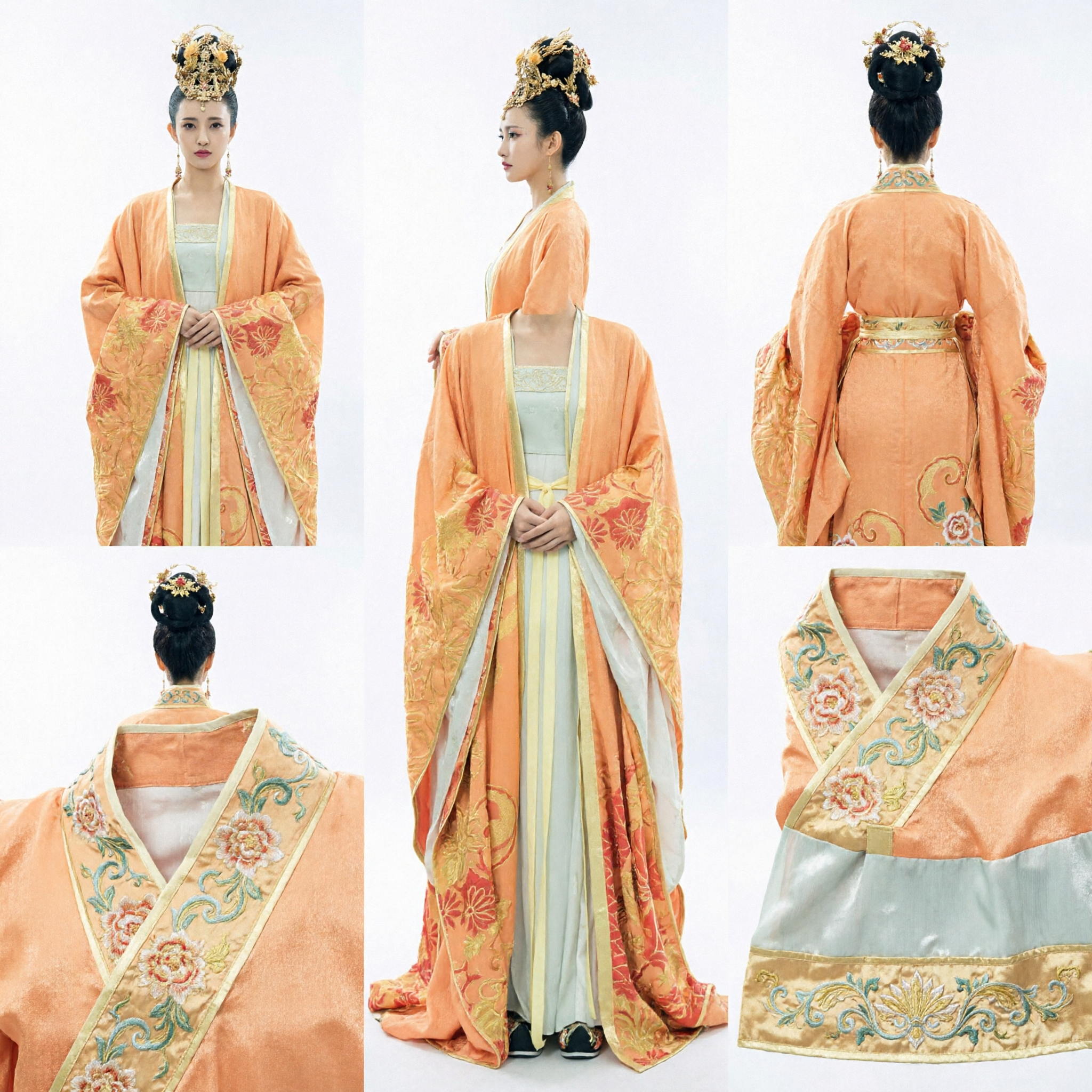 Ancient Chinese Tang Dynasty Empress Costume Orange Hanfu Traditional Dress for Women Historical Cosplay