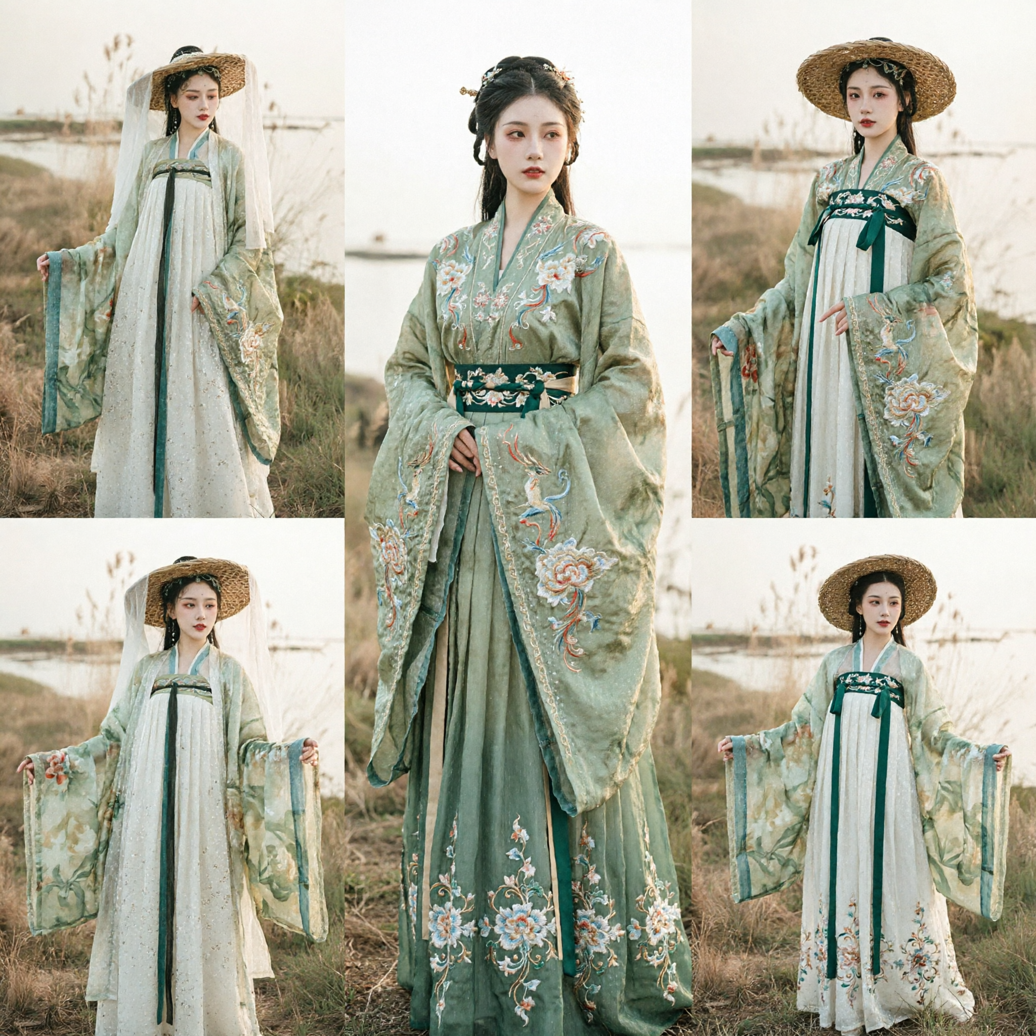 Elegant Pale Green Traditional Chinese Hanfu Ancient Costume Complete Set for Women Photography and Cosplay