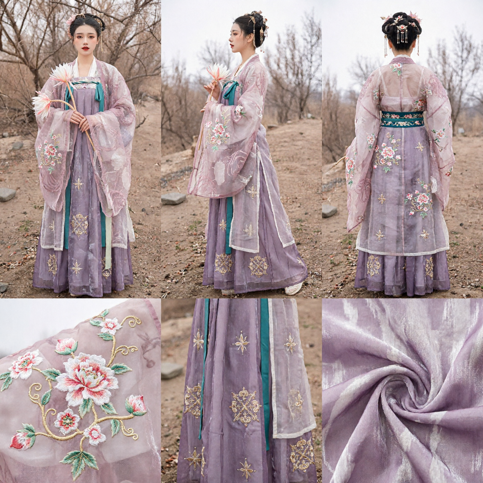 Elegant Purple Floral Hanfu Traditional Chinese Tang Dynasty Ruqun Dress Ancient Costume for Women
