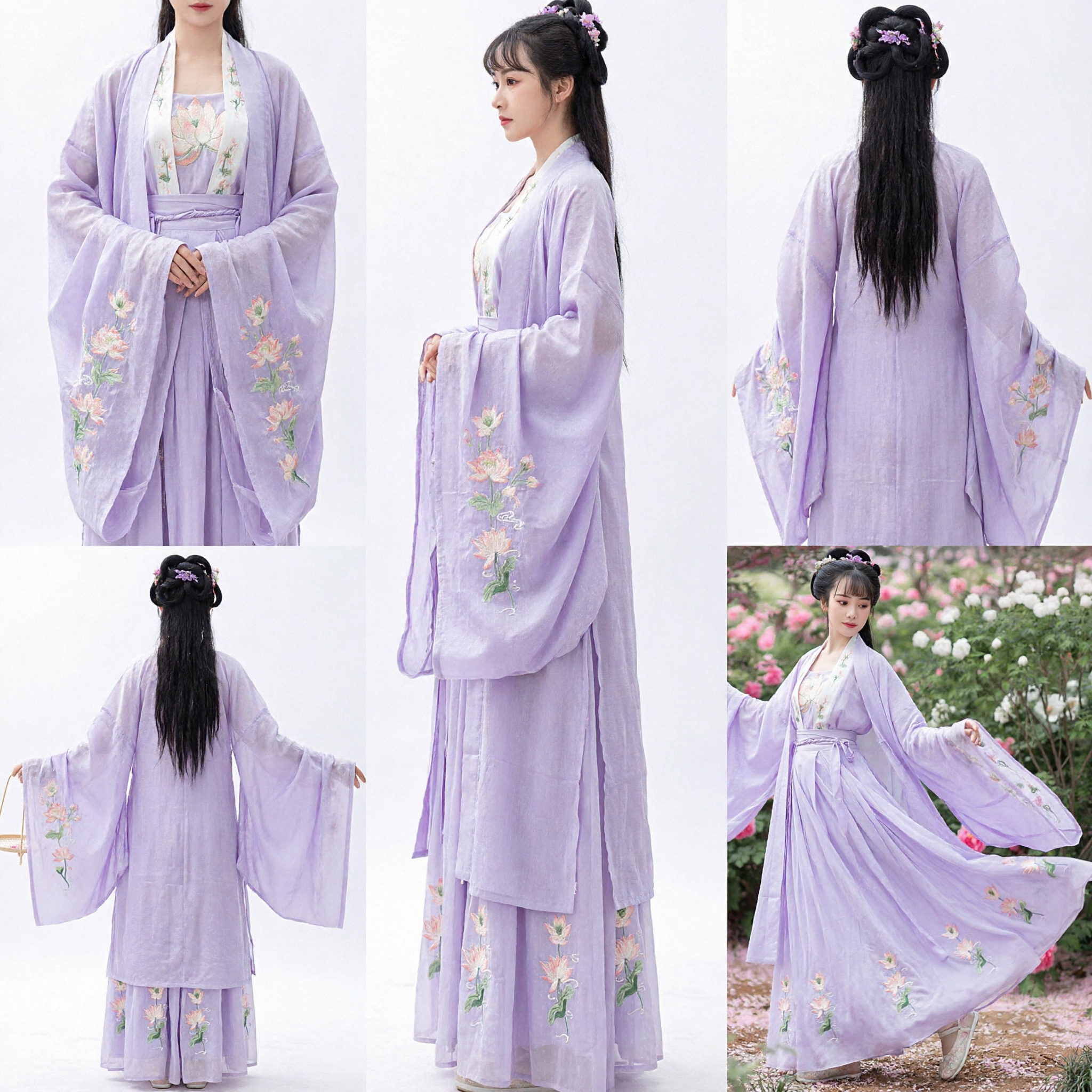 Elegant Purple Hanfu Traditional Chinese Ancient Costume with Floral Embroidery for Women Cosplay and Photography