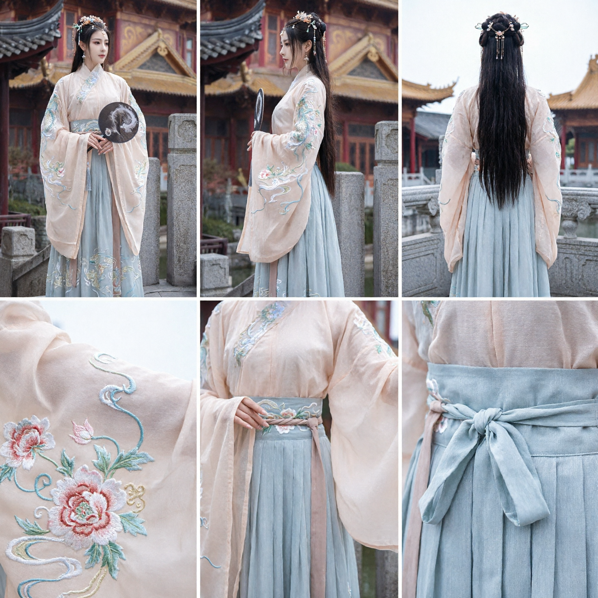 Traditional Chinese Hanfu Costume Ancient Fairy Dress Embroidered Wide Sleeve Top and Pleated Skirt Set