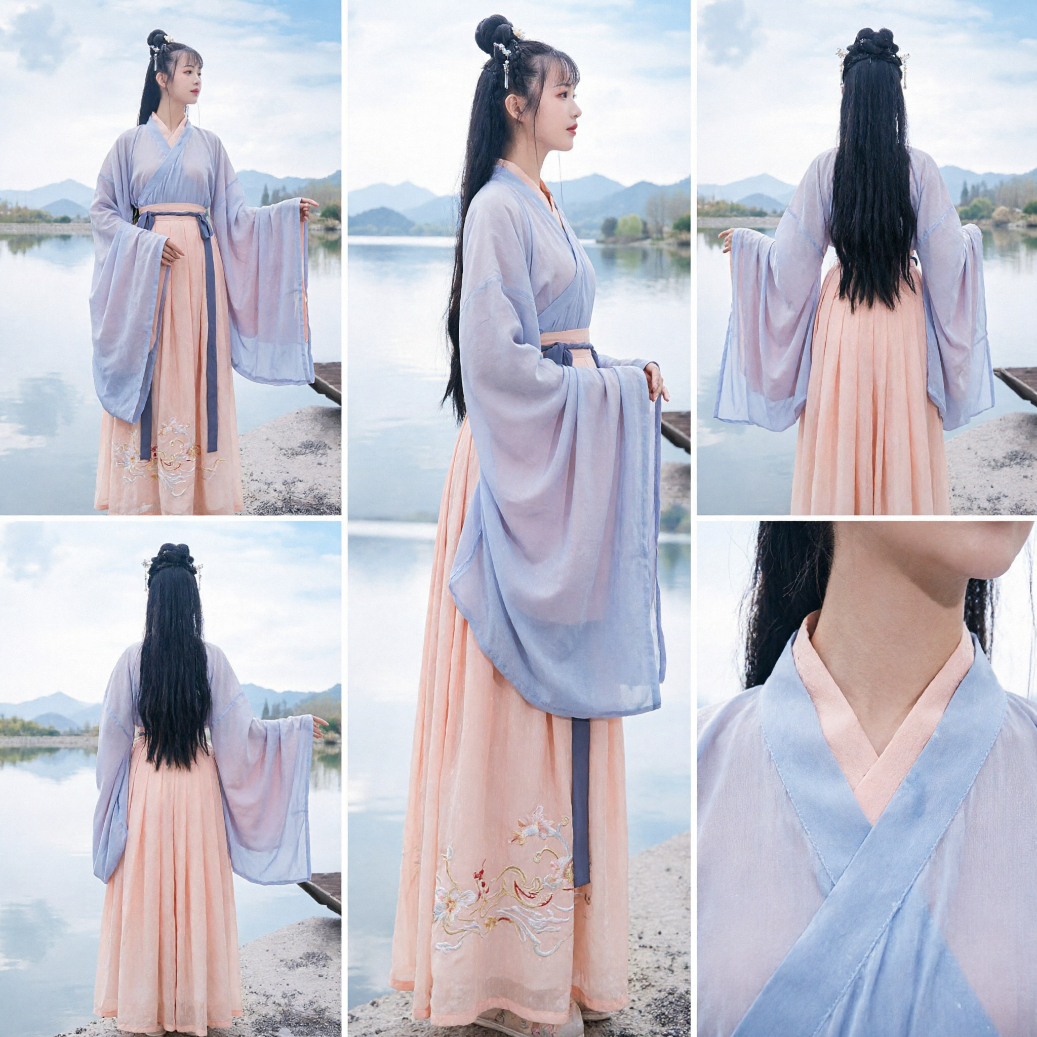 Traditional Chinese Hanfu Ruqun Dress Elegant Gradient Embroidered Skirt Set Ancient Costume for Women