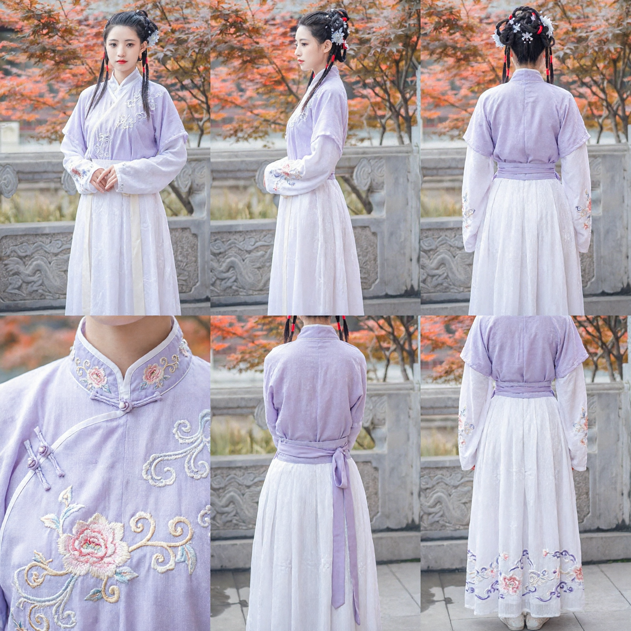 Traditional Chinese Hanfu Costume Purple Cross-Collar Top White Skirt Ancient Clothing for Women Photography