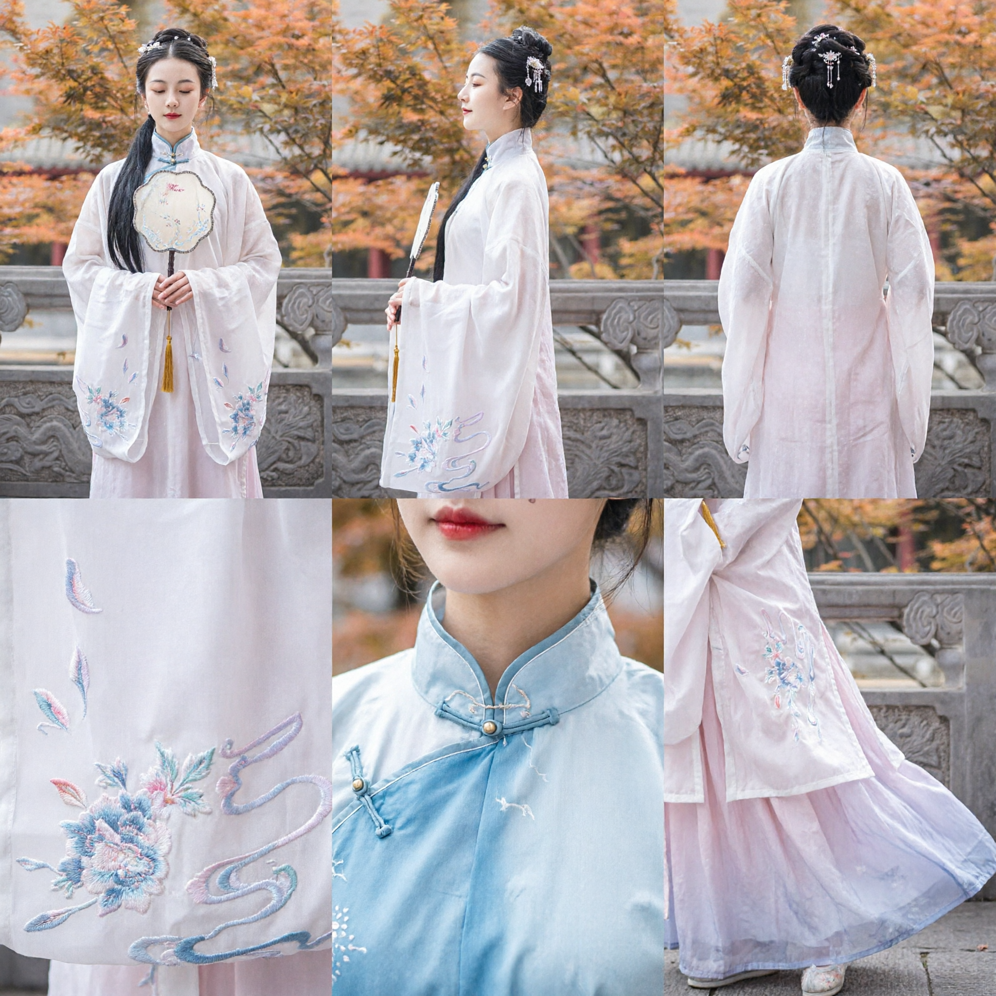 Traditional Chinese Hanfu Costume Ancient Ming Dynasty Style White Embroidered Top Pink Skirt for Women