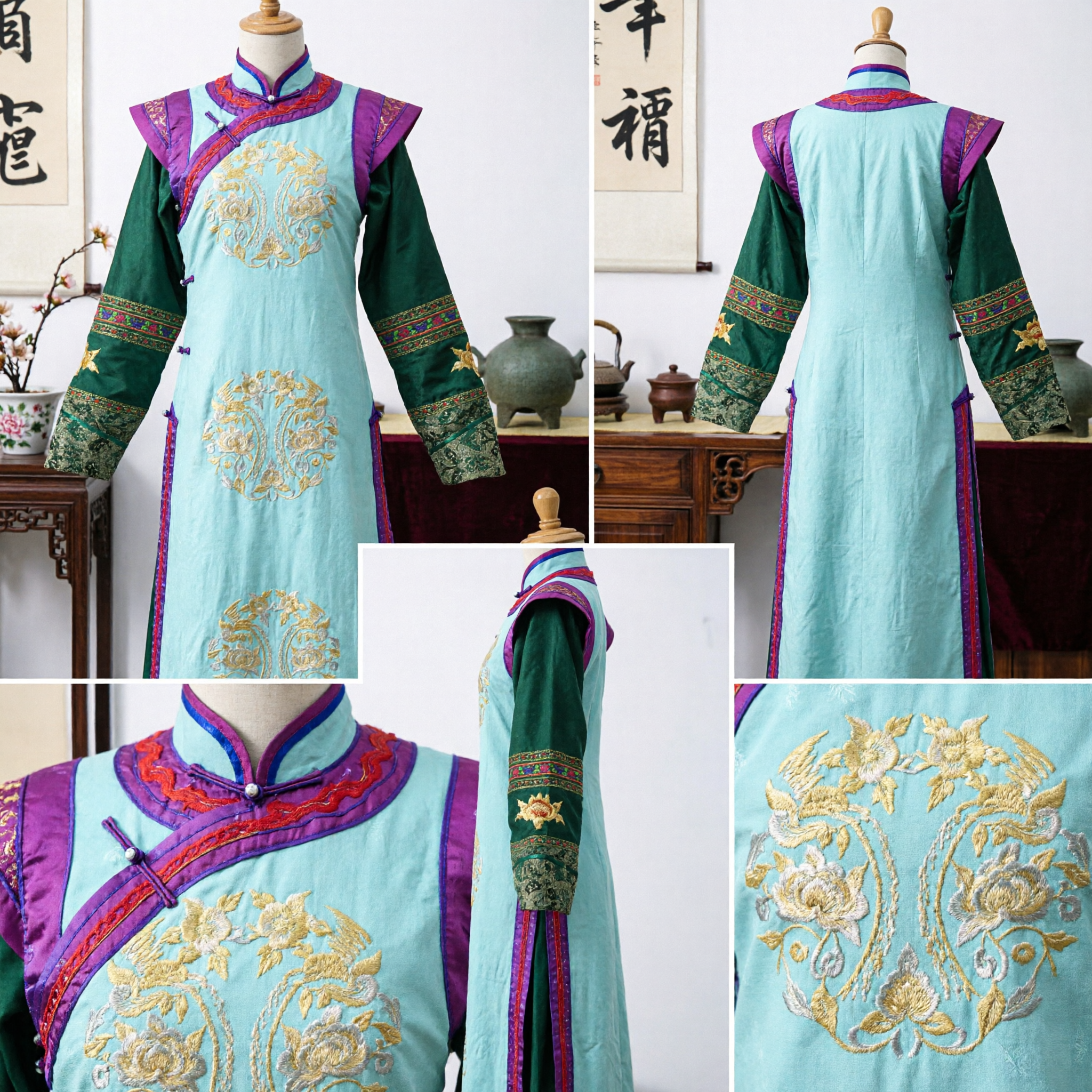 Traditional Chinese Qing Dynasty Manchu Noble Lady Embroidered Robe for Stage Performance and Cosplay