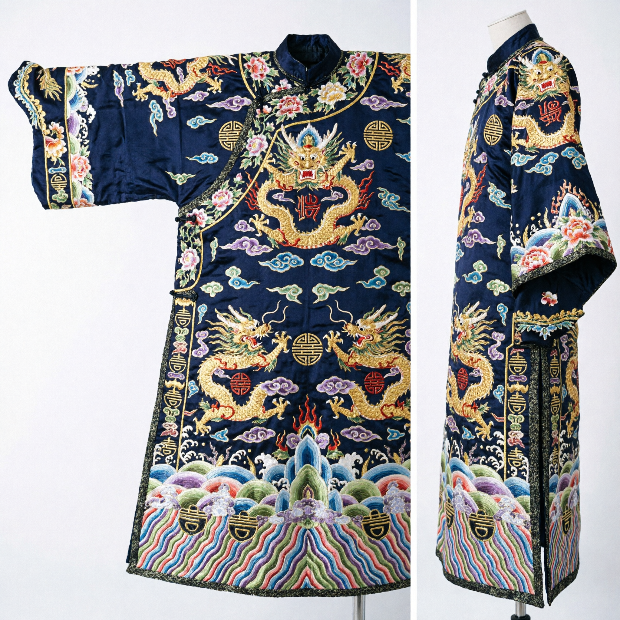 Traditional Chinese Qing Dynasty Embroidered Dragon Robe Vest Men's Silk Waistcoat Costume for Performance