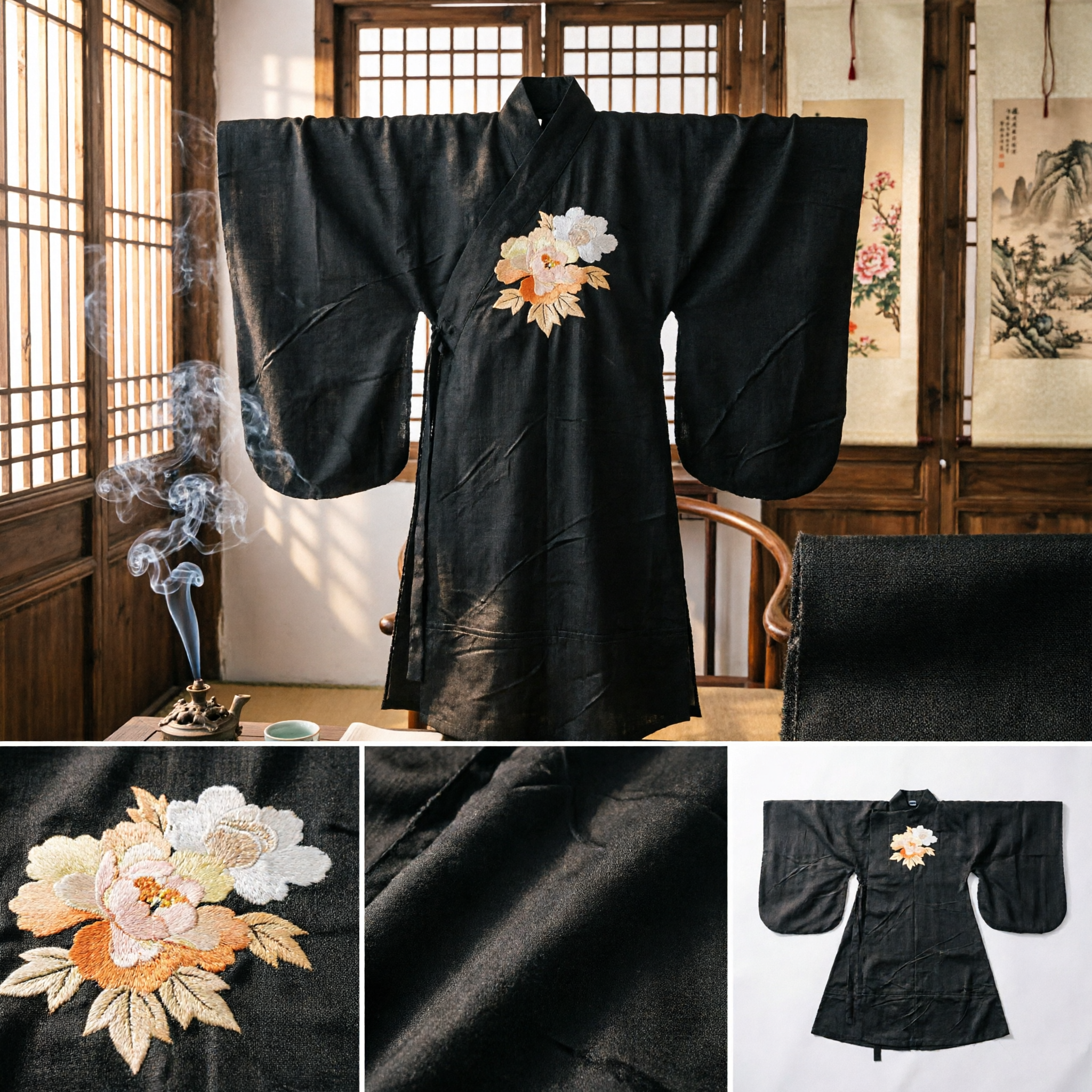 Traditional Chinese Black Mamianqun Skirt with Peony Embroidery Ancient Hanfu Costume for Women