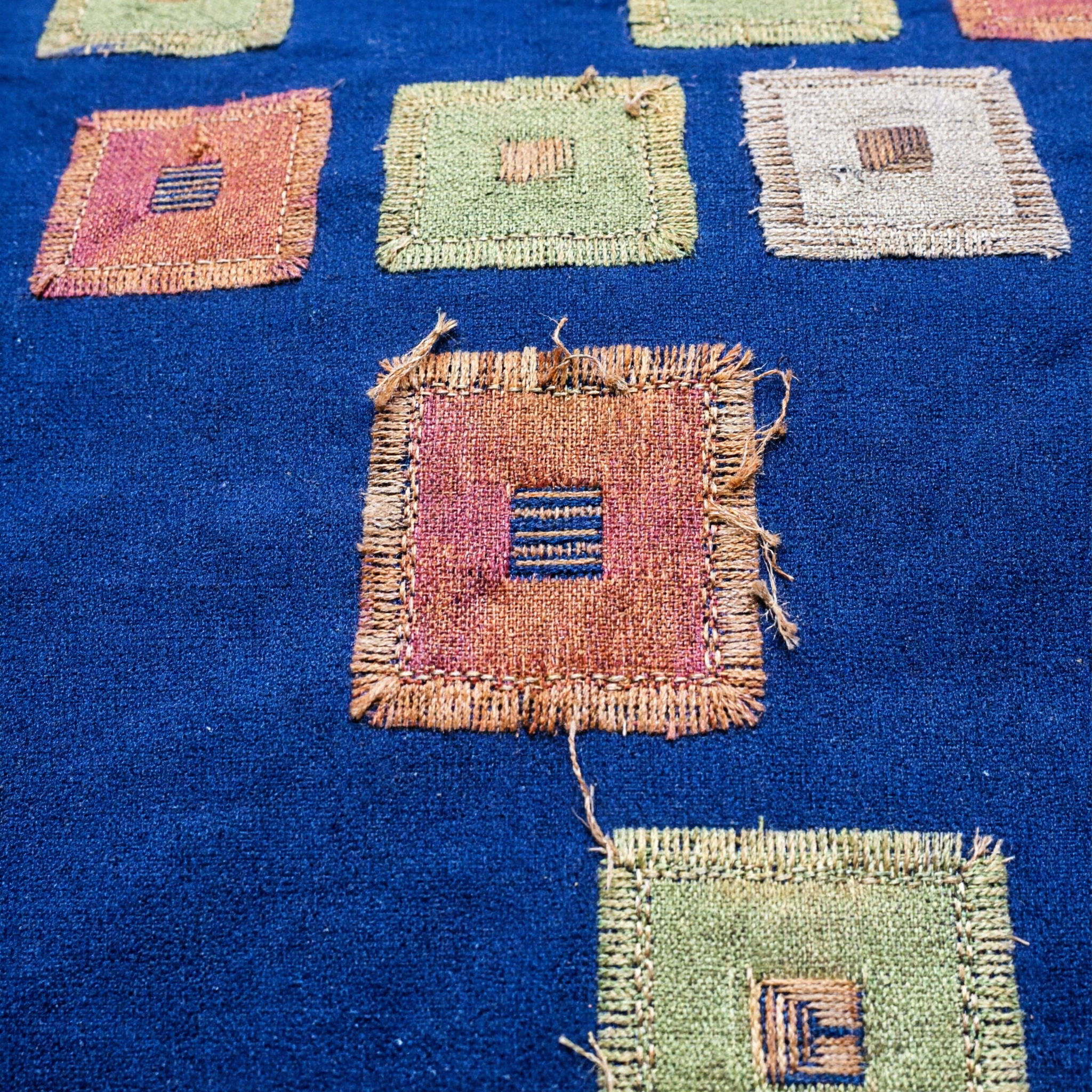 Traditional Chinese Blue Silk Brocade Sash with Ancient Coin Pattern for Hanfu Costume Accessory