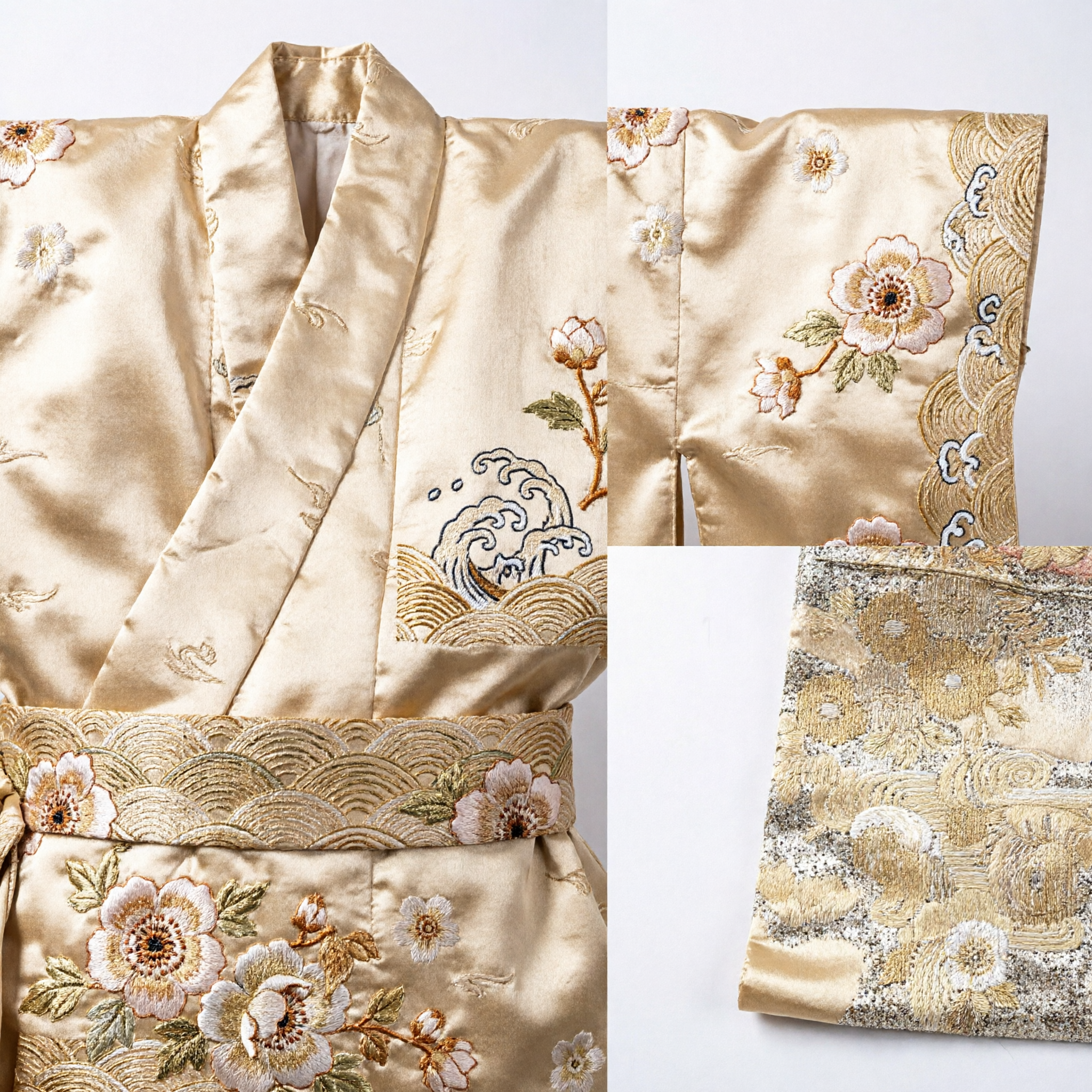 Elegant Chinese Traditional Brocade Fabric Strip with Gold Cloud and Wave Pattern for Hanfu Costume Sash