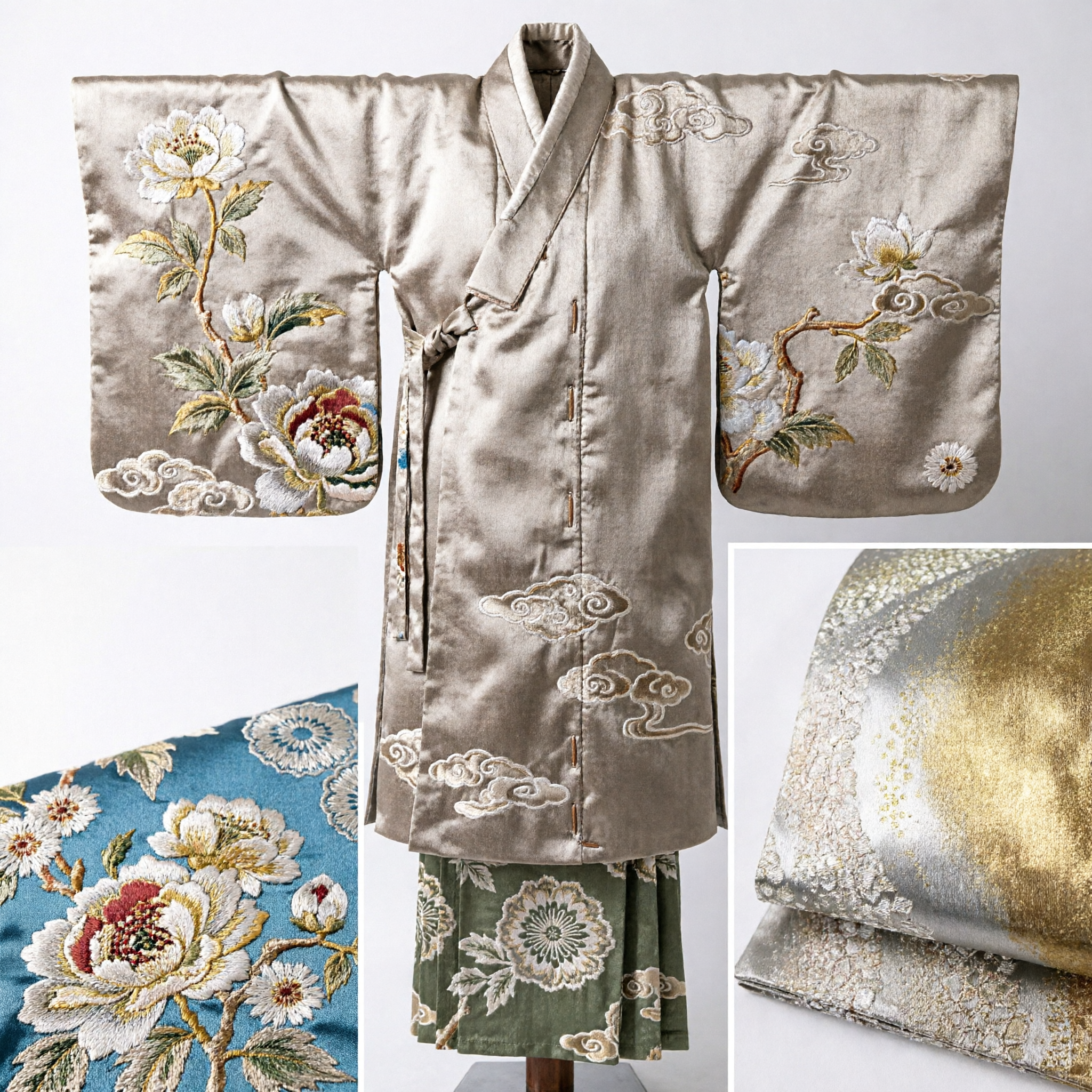 Traditional Asian Gold Silver Gradient Brocade Fabric Roll for Kimono Hanfu Qipao Costume DIY Sewing