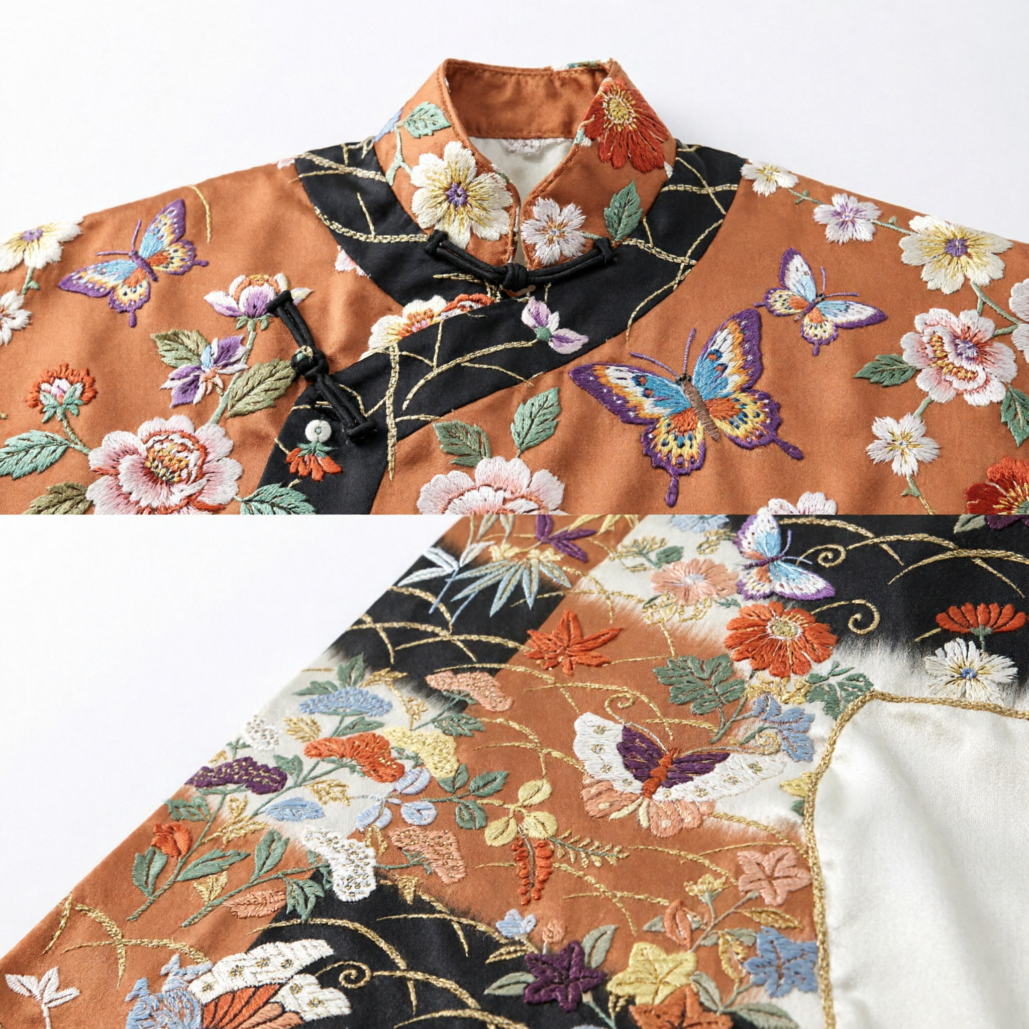 Traditional Japanese Silk Kimono Obi Sash with Butterfly and Autumn Floral Pattern for Women Formal Wear