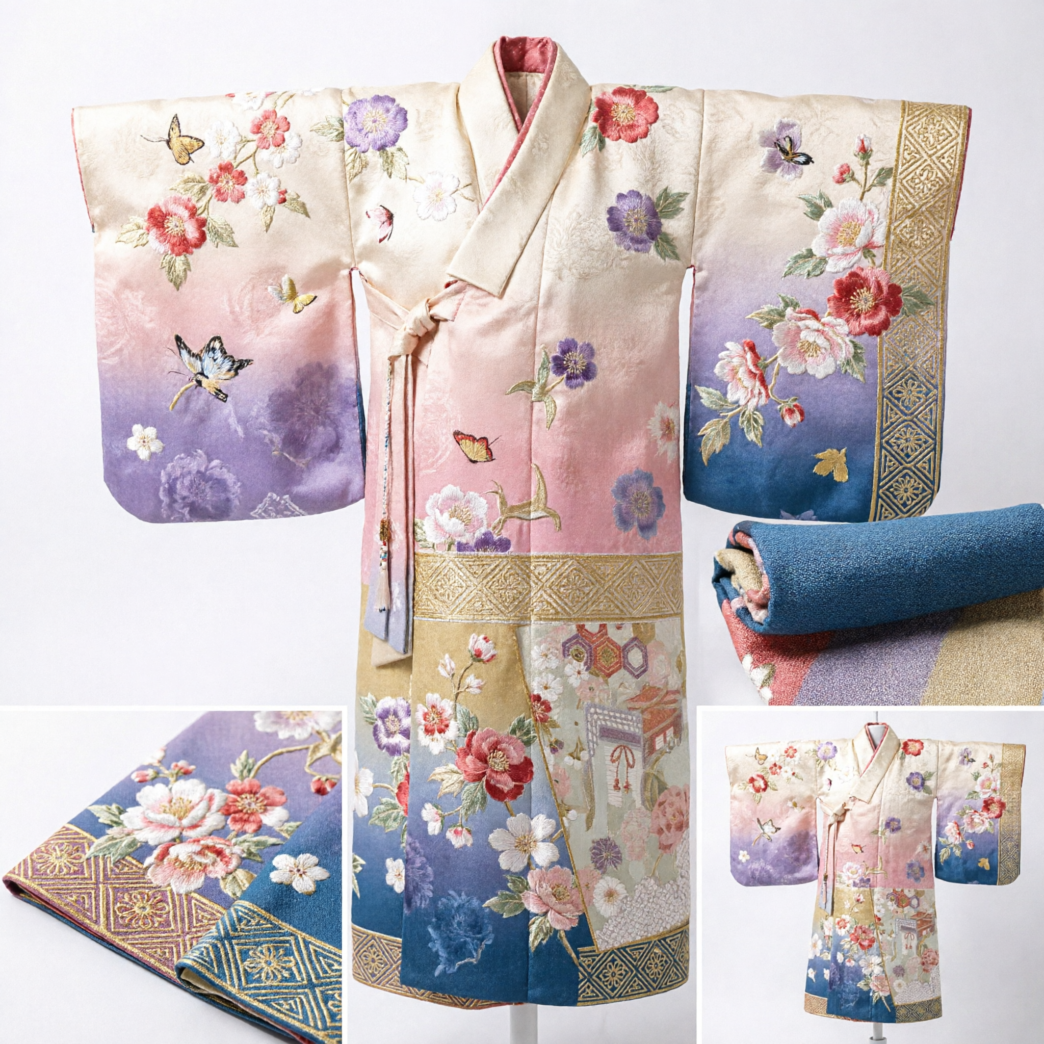 Traditional Japanese Kimono Obi Sash Silk Brocade Floral Fan Design Formal Costume Accessory for Women