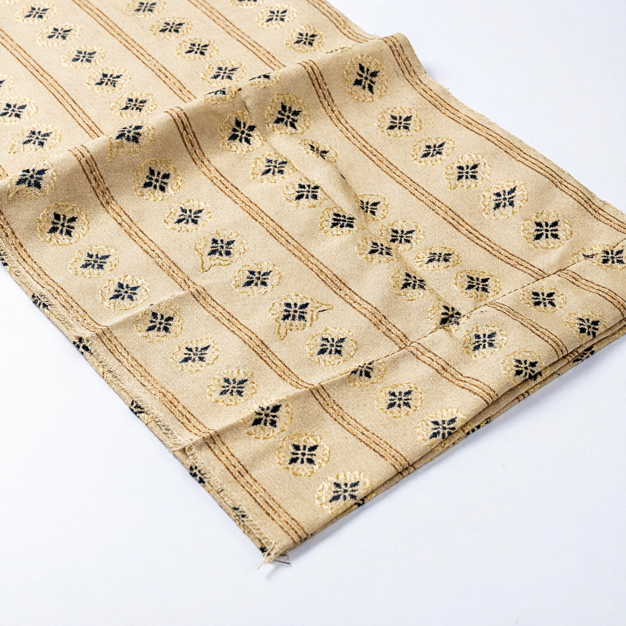 Traditional Asian Silk Fabric Beige Floral Pattern Material for Thai Sarong Skirt and Cultural Costume Making