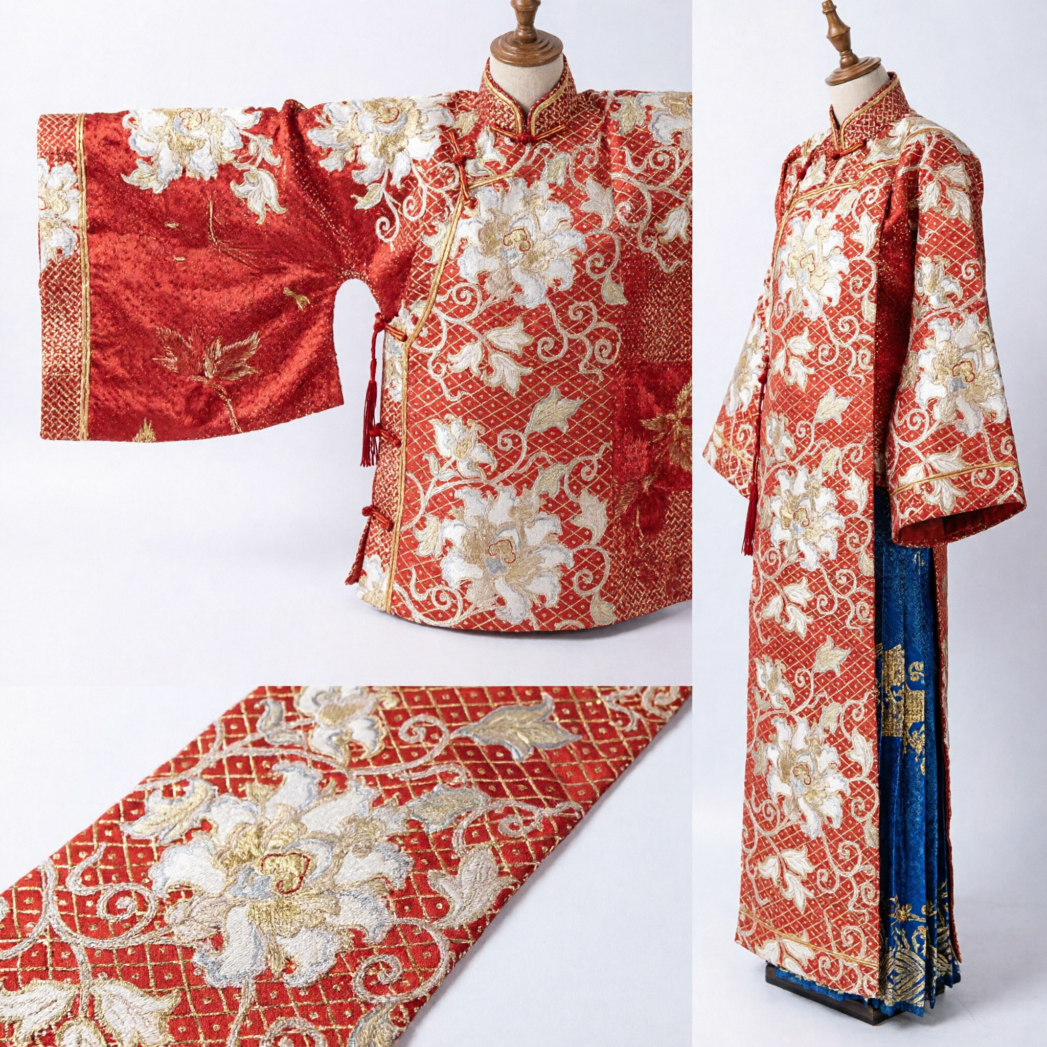 Traditional Chinese Red Gold Floral Brocade Sash Belt for Hanfu Wedding Festival Costume Accessory