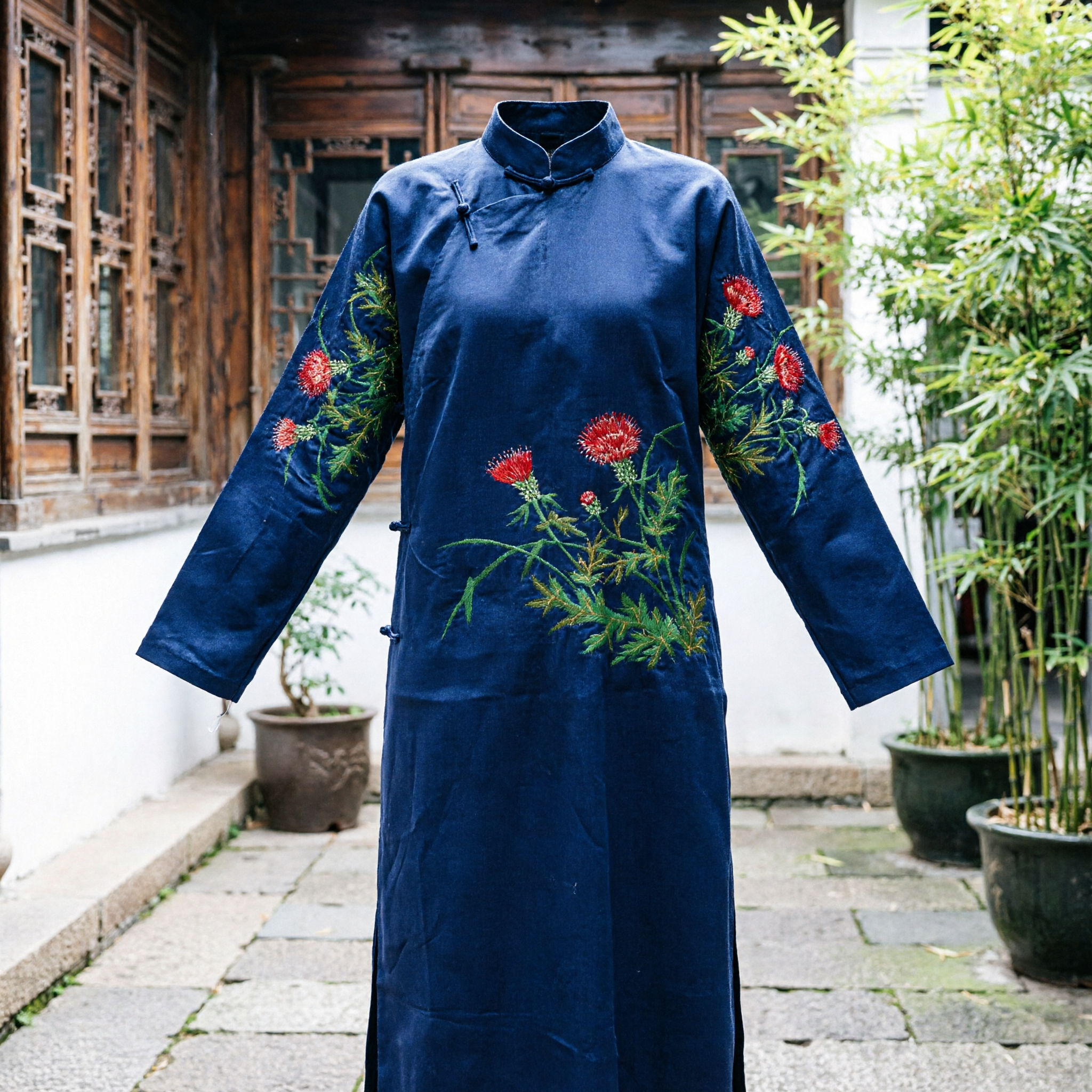Traditional Chinese Navy Blue Embroidered Silk Sash Stole for Hanfu Costume and Opera Performance