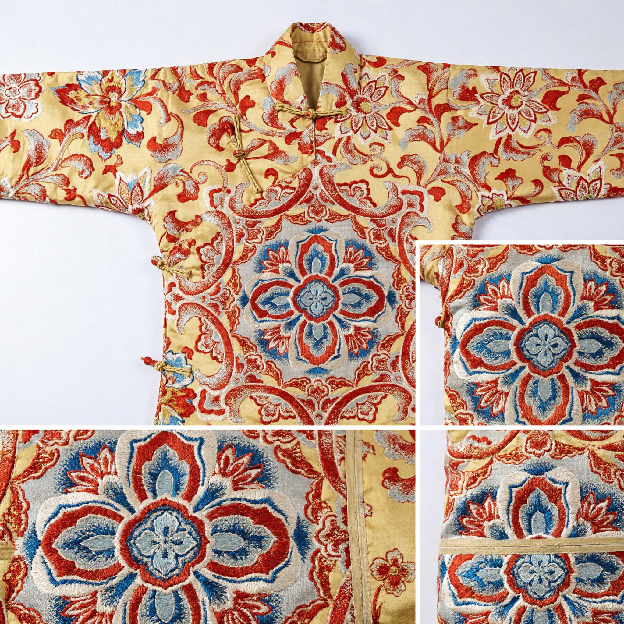 Traditional Chinese Brocade Silk Stole with Auspicious Floral Pattern Long Sash for Hanfu Tibetan Buddhist Ceremony