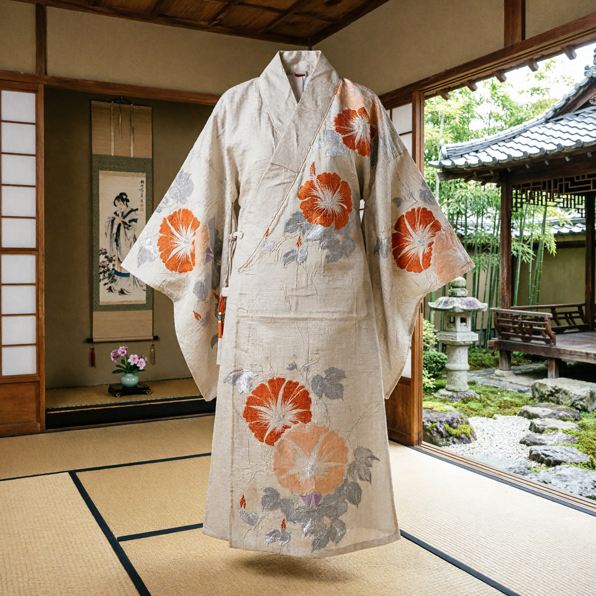 Traditional Chinese Silk Sash with Orange Floral Brocade Pattern Hanfu Accessory for Women