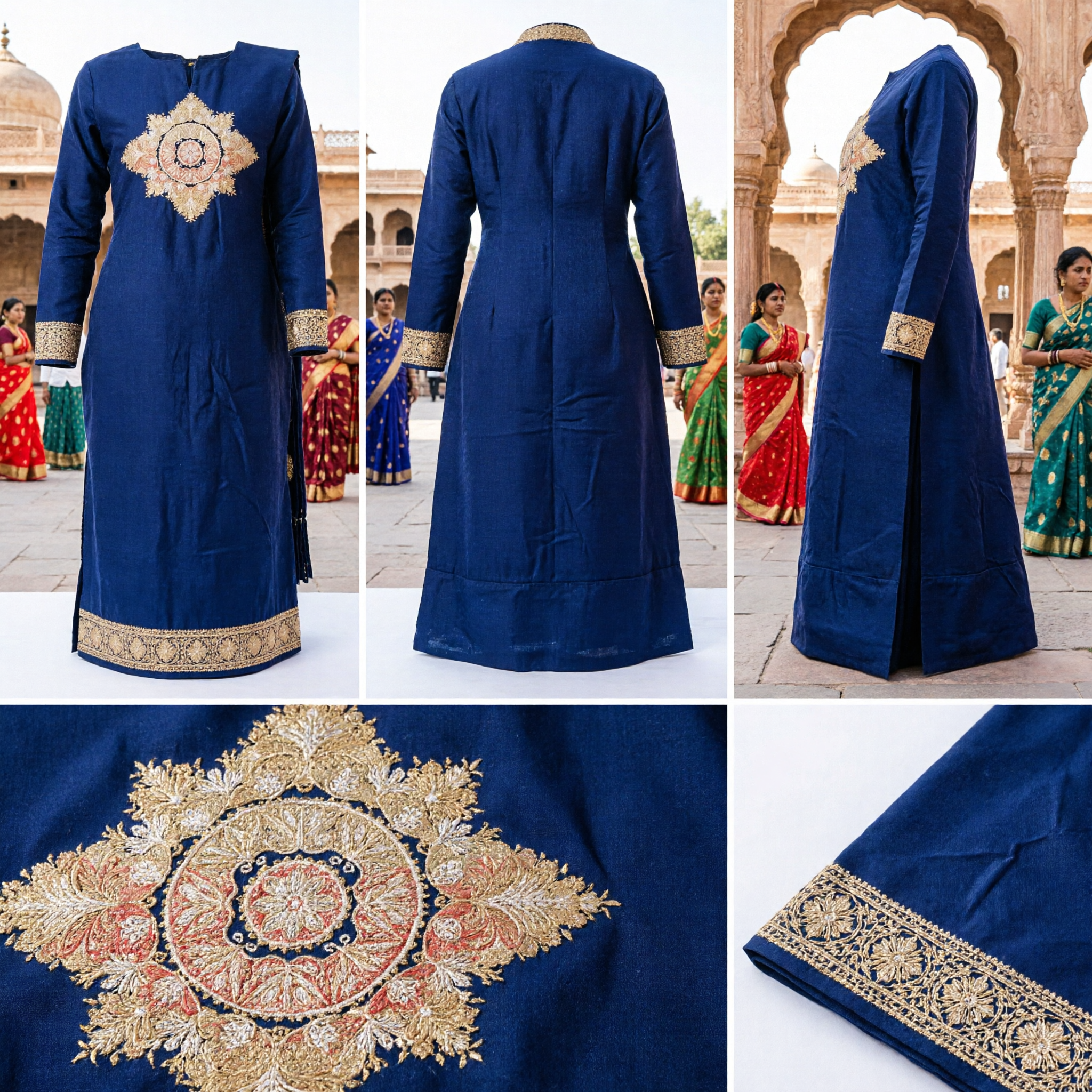 Traditional Chinese Navy Blue Silk Shawl with Gold Embroidery for Hanfu and Cultural Costume