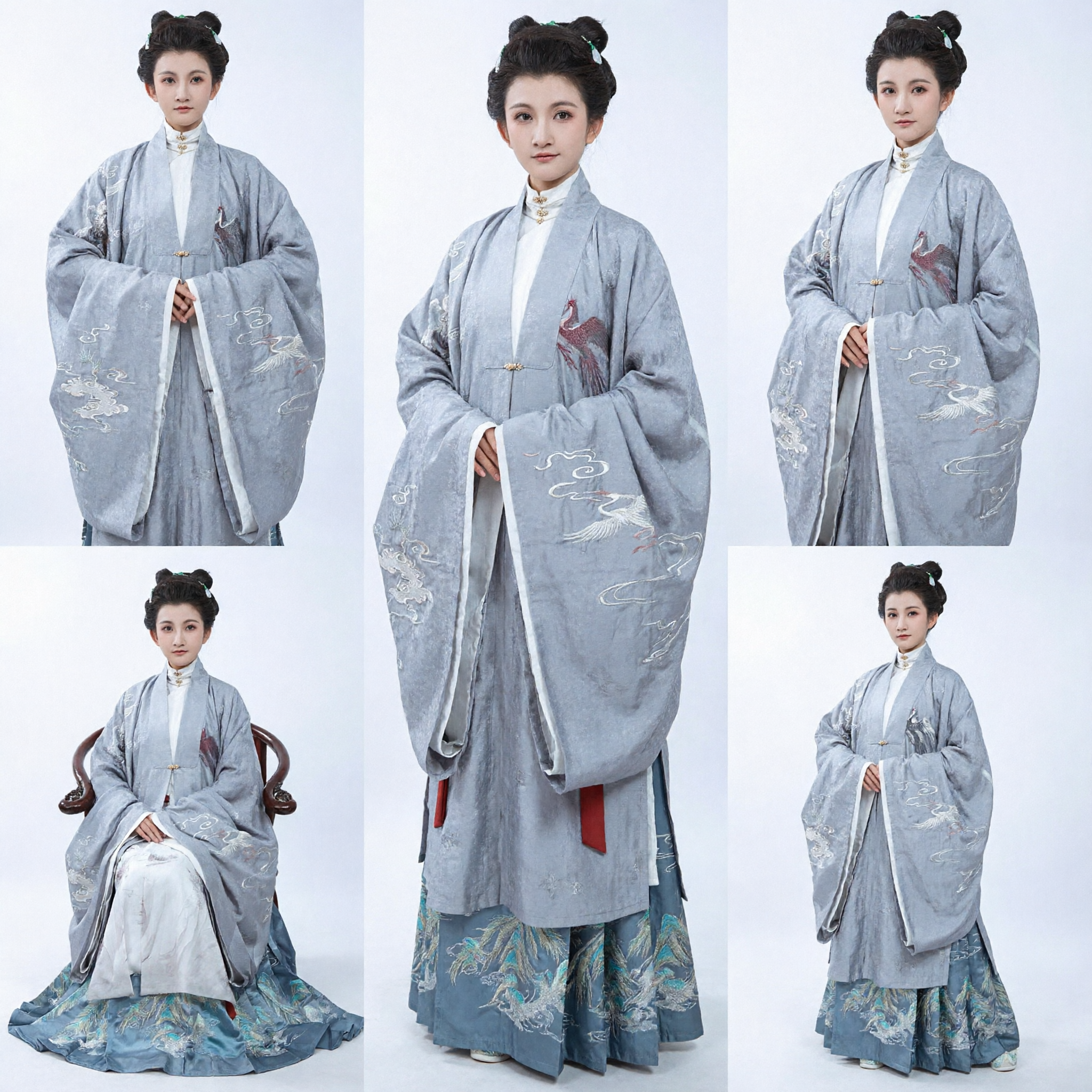 Elegant Traditional Chinese Hanfu Costume for Women Light Blue Embroidered Ancient Clothing Set for Photography and Performance