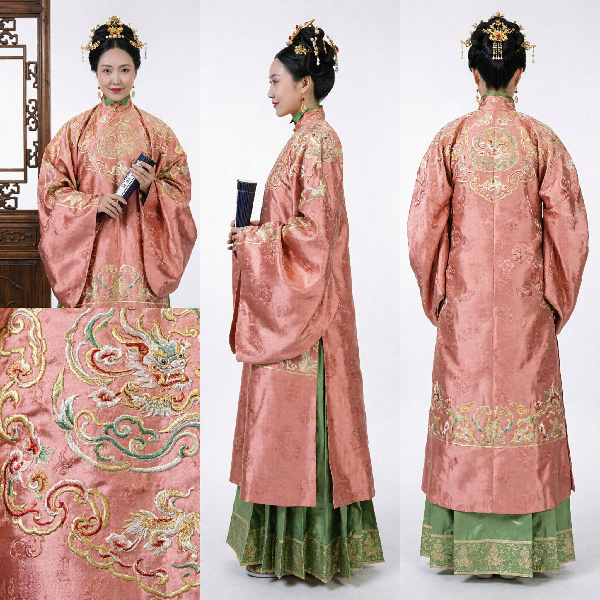 Traditional Chinese Ancient Princess Costume Pink Embroidered Top Green Skirt Hanfu for Women Historical Performance