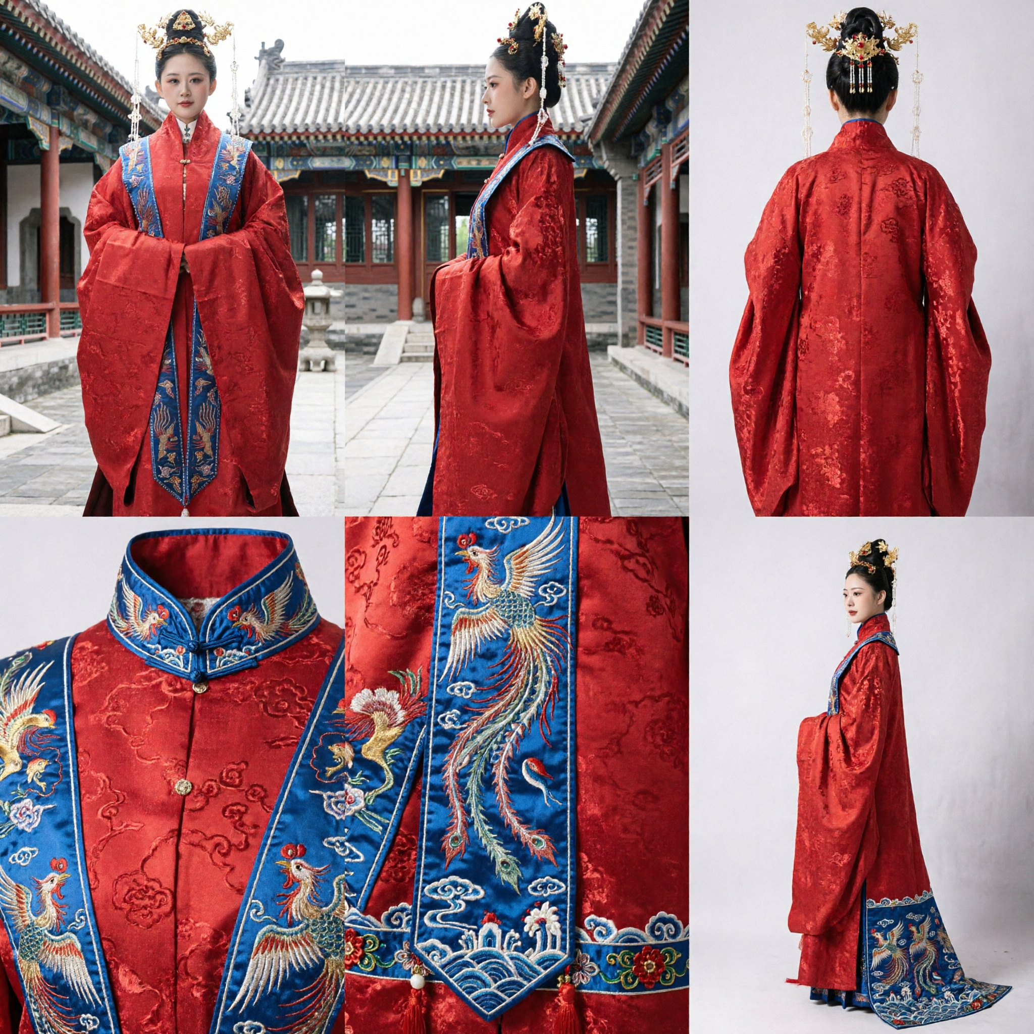 Chinese Traditional Wedding Dress Ming Dynasty Hanfu Red Pifeng Phoenix Embroidery Ancient Bride Costume for Women