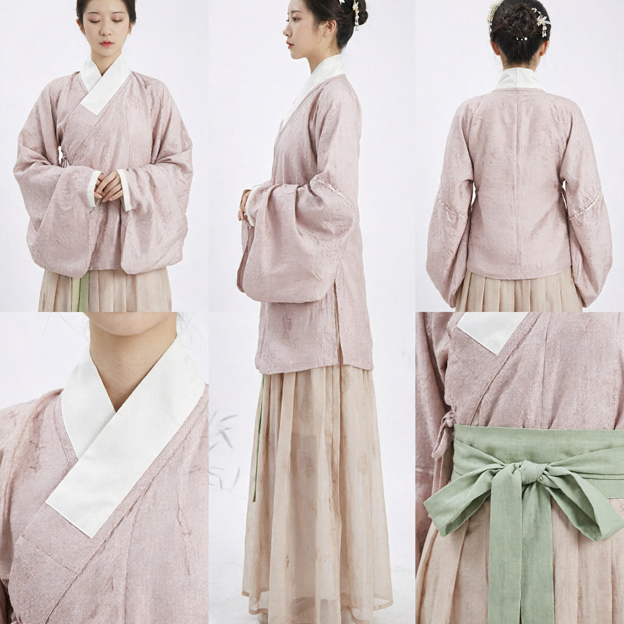 Traditional Chinese Hanfu Ming Dynasty Style Pink Cross Collar Top and Pleated Skirt Set for Women