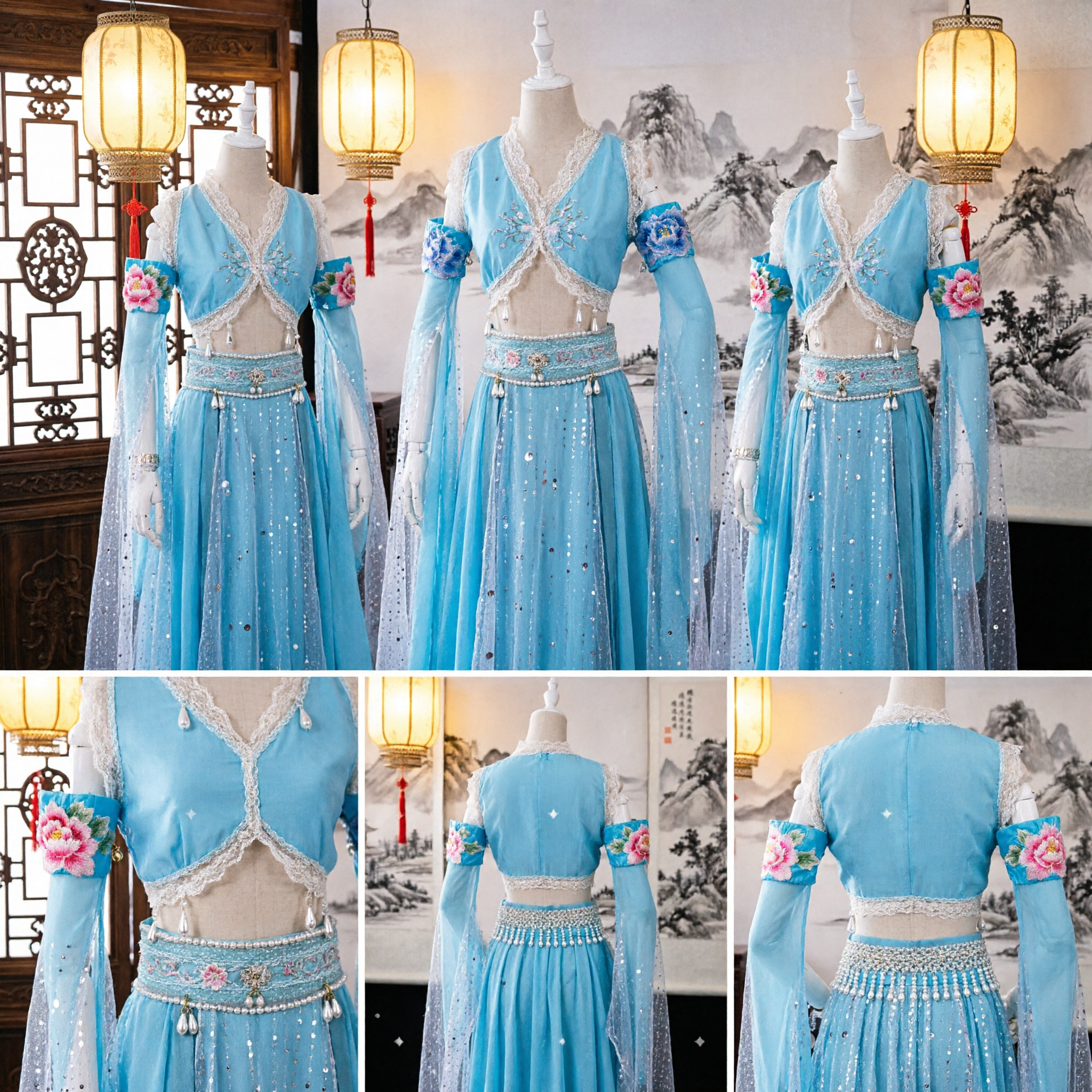 Traditional Chinese Blue Dunhuang Fairy Dance Costume Ancient Hanfu Performance Dress for Women Stage Show