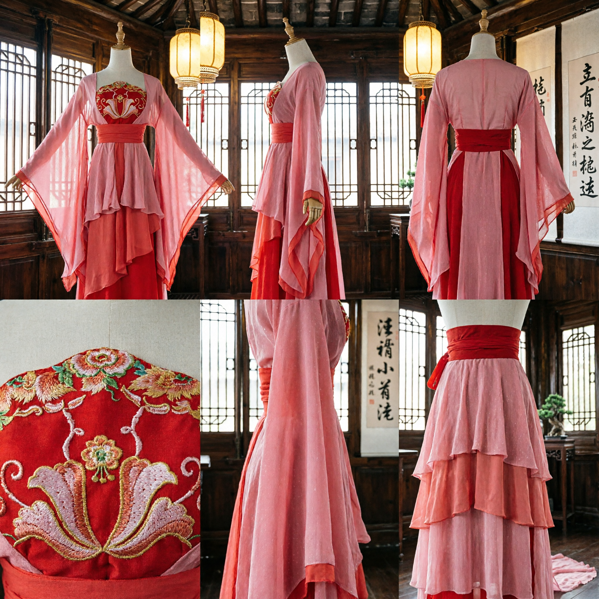Pink and Red Traditional Chinese Hanfu Ancient Tang Dynasty Princess Dress Women's Costume for Performance