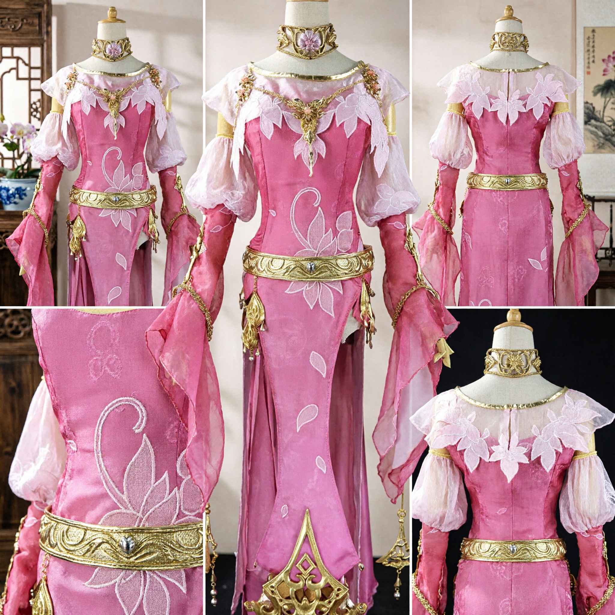 Elegant Pink Chinese Ancient Fantasy Cosplay Costume Fairy Goddess Hanfu Dress for Women
