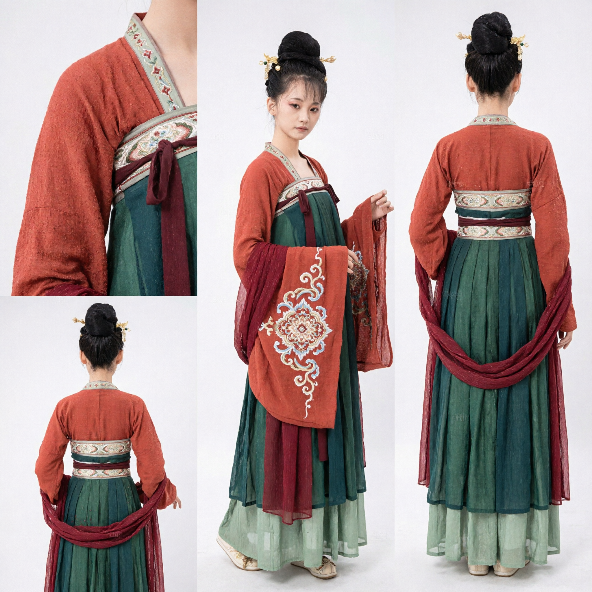 Traditional Chinese Tang Dynasty Hanfu Costume for Women Ancient Green and Red Dress for Cosplay Performance
