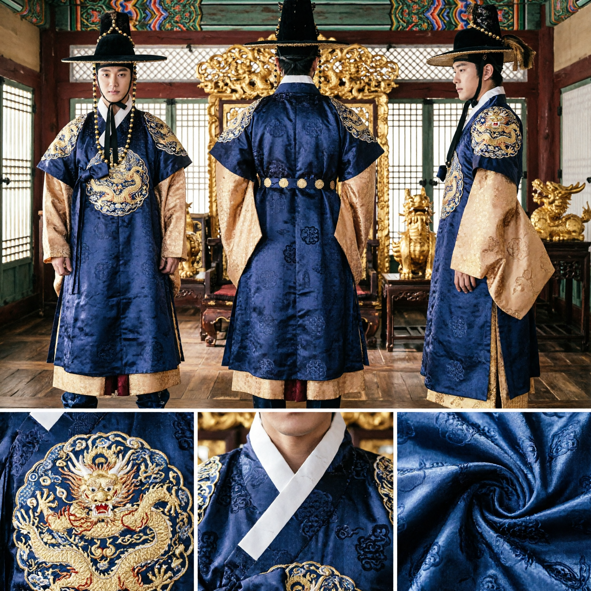 Men's Traditional Korean King Hanbok Costume Joseon Dynasty Dragon Robe for Historical Drama and Performance