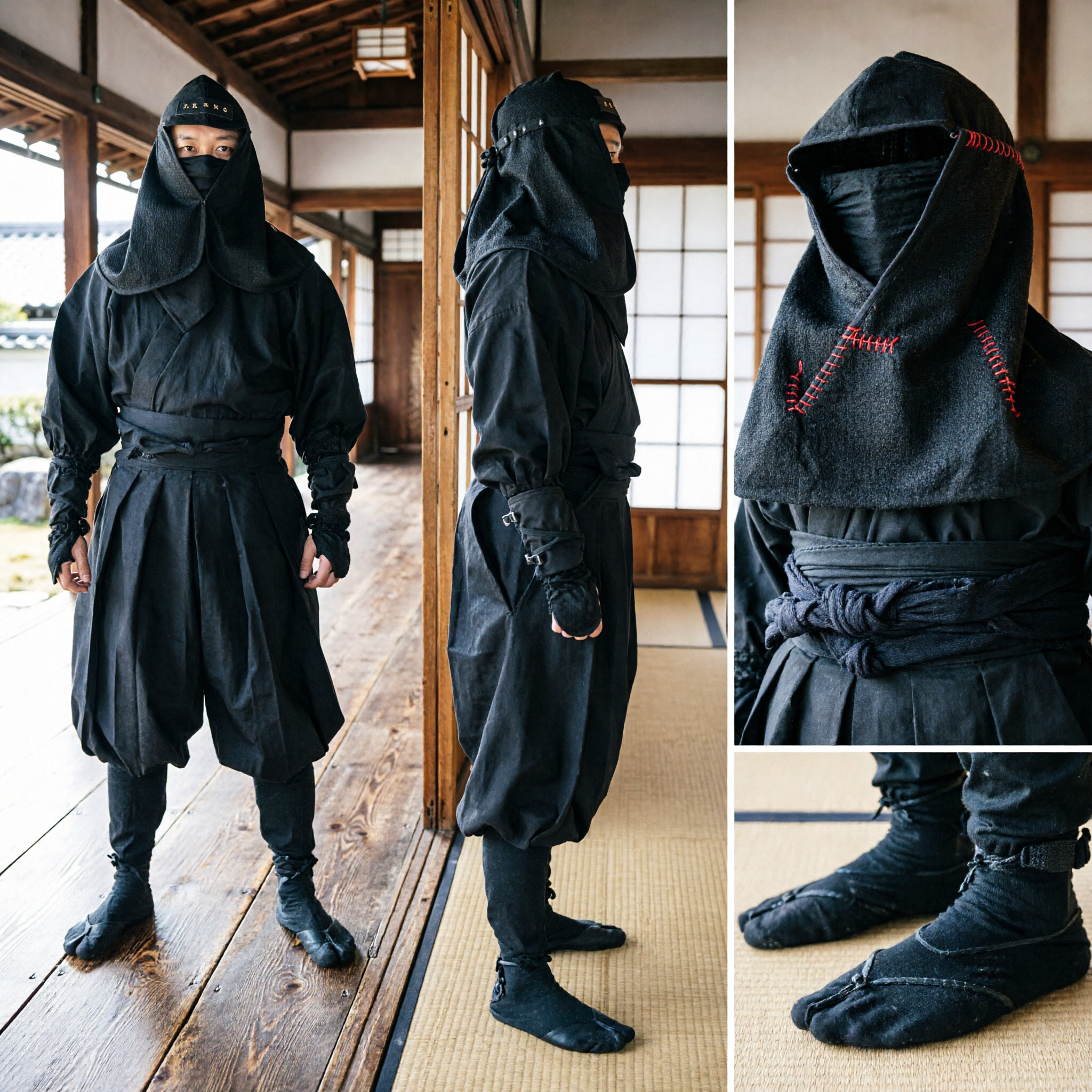 Traditional Black Ninja Costume Complete Set Men Japanese Warrior Outfit for Halloween Cosplay