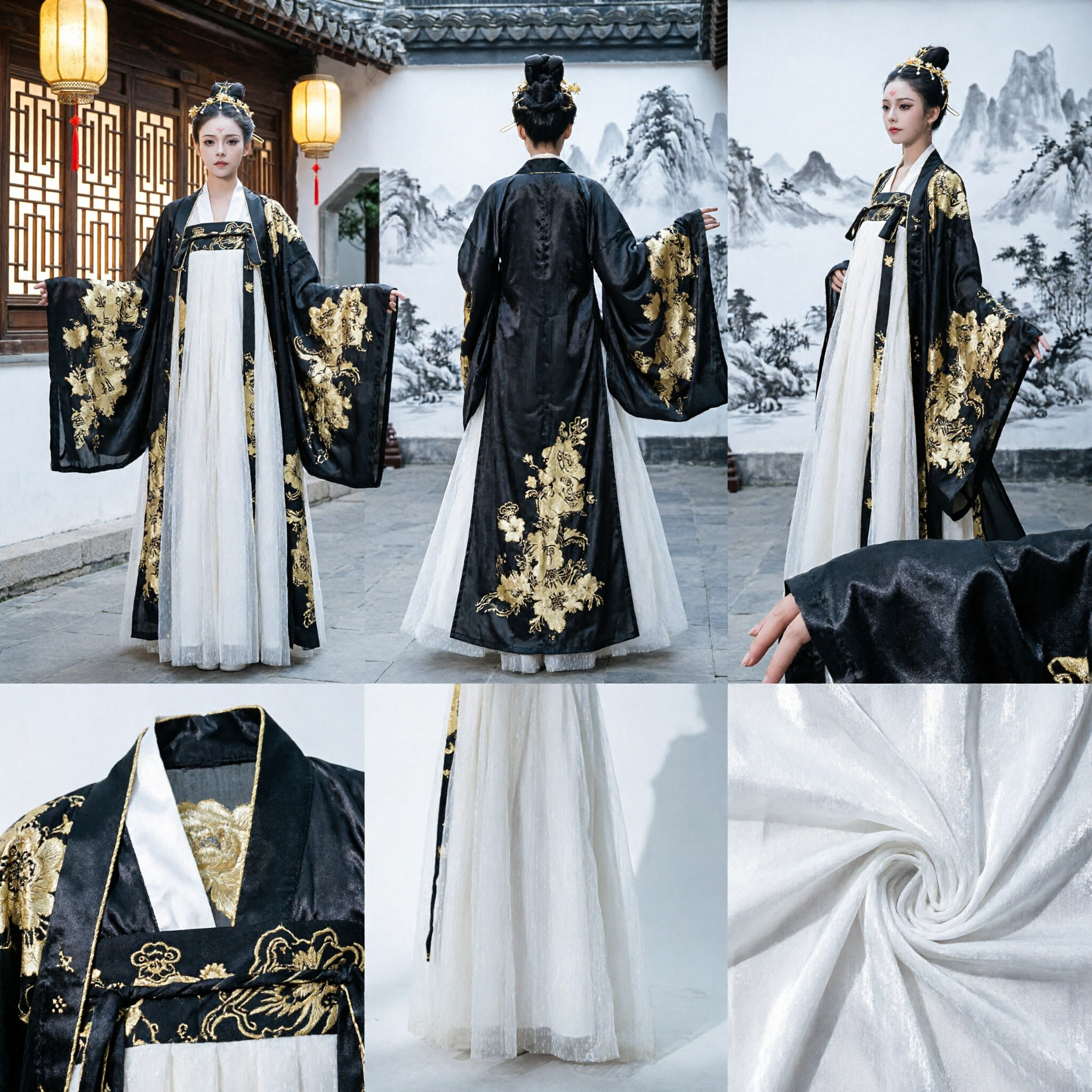 Traditional Chinese Hanfu Black and Gold Tang Dynasty Palace Princess Costume for Women Ancient Clothing