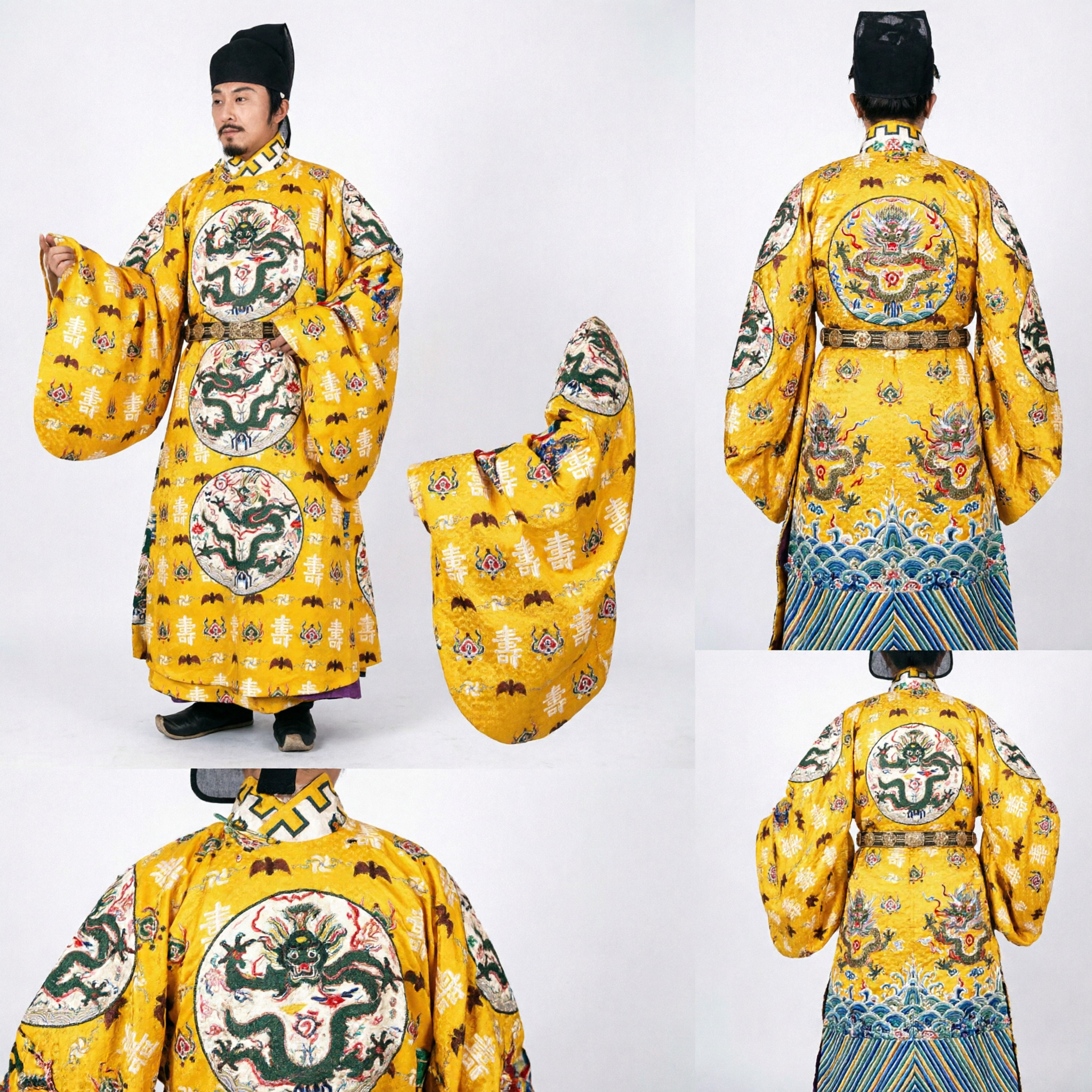 Traditional Chinese Ancient Ming Dynasty Imperial Yellow Dragon Robe Costume Men's Hanfu for Performance