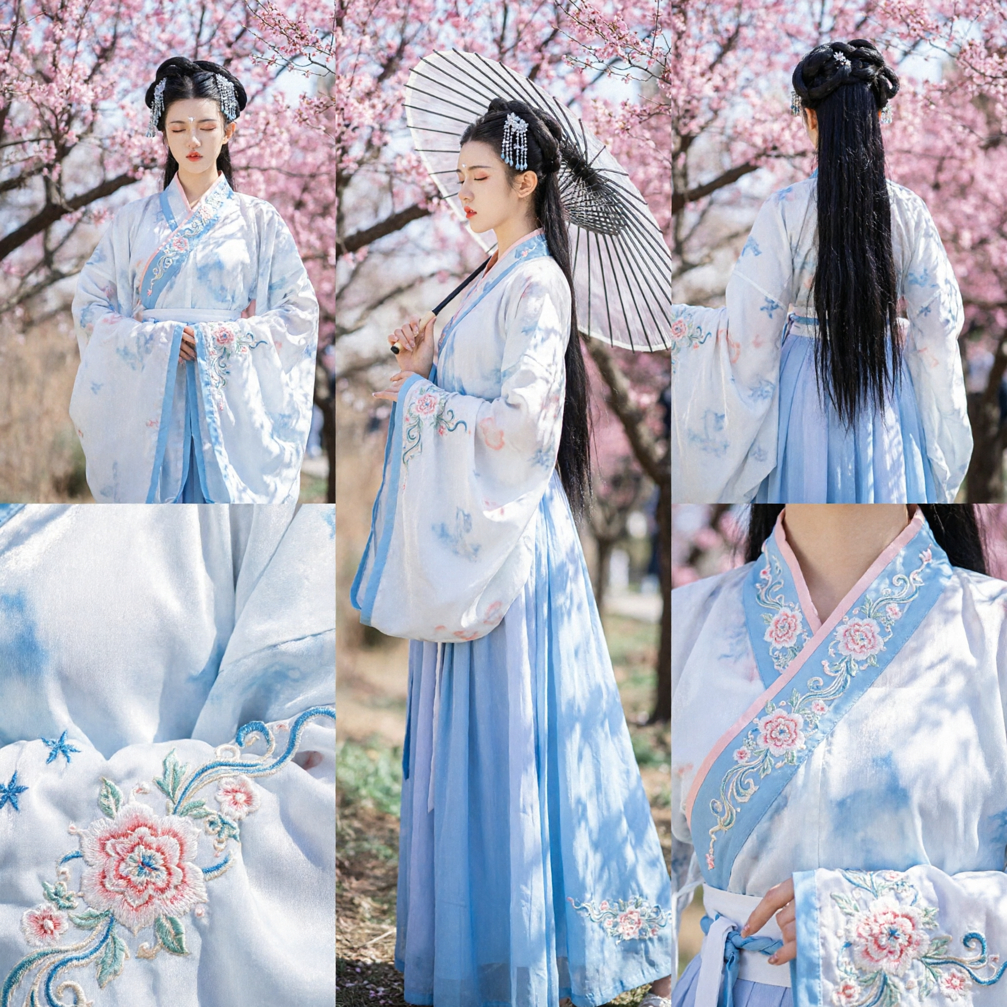 Elegant Blue Gradient Hanfu Traditional Chinese Ancient Costume Dress for Women Cosplay Photography